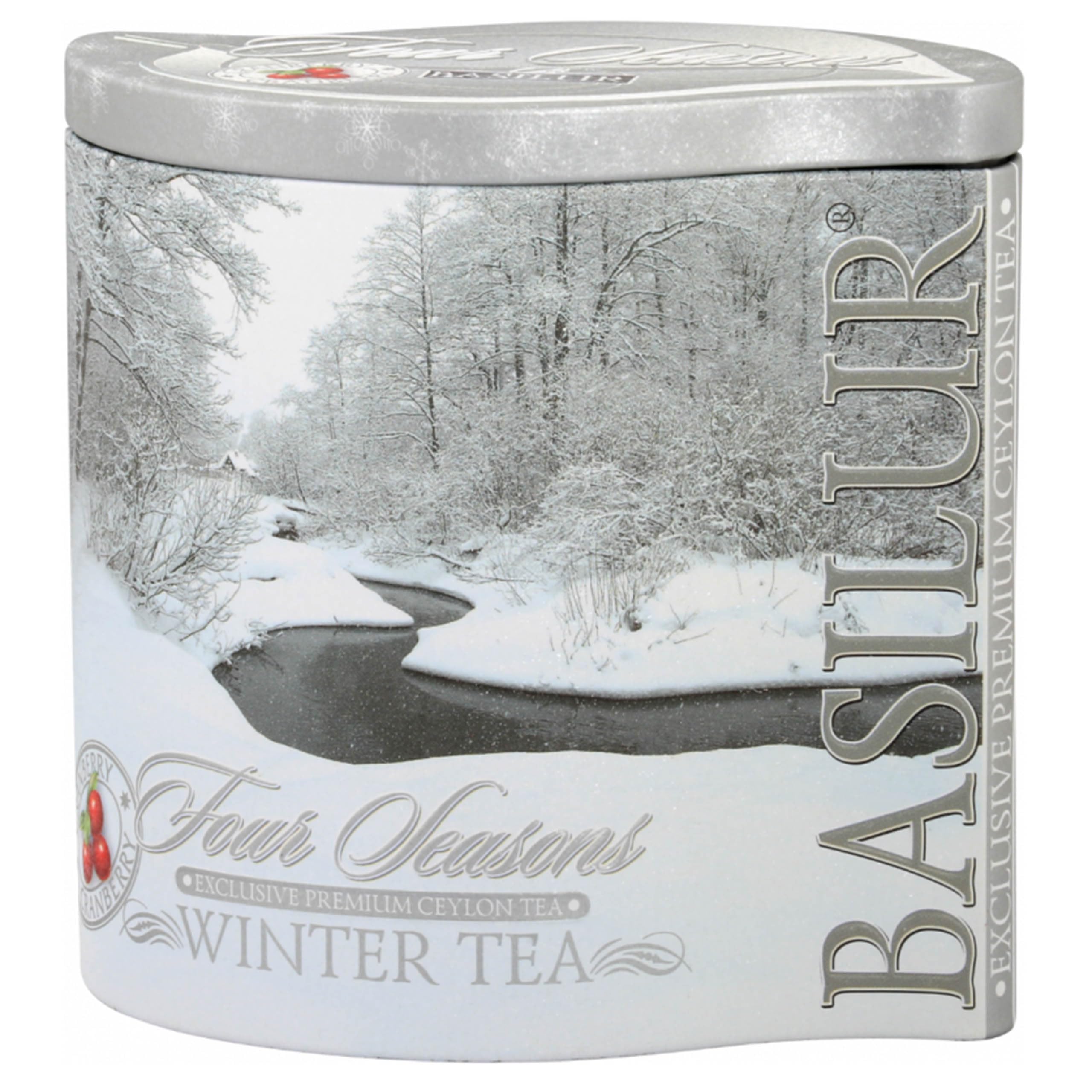 BASILUR Winter Tea- Liściasta czarna herbata cejlońska z dodatkiem owoców żurawiny w ozdobnej puszce, 100 g (Winter Tea, x6)