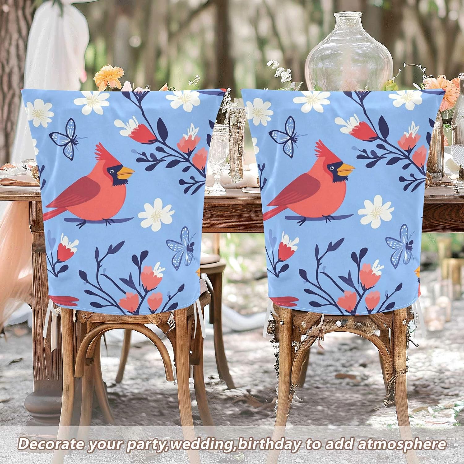 Chair Slipcover Set for Classroom Stools Chair Cover for Office Set of 6 Removable Stool Covers Cute Northern Birds Blue