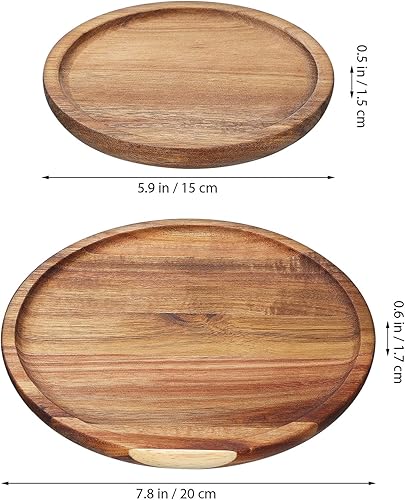 Miniatura 4 de STOBAZA Bandejas decorativas de madera de acacia para mesa auxiliar, juego de 2 bandejas redondas de madera para centro de mesa, bandeja para velas,