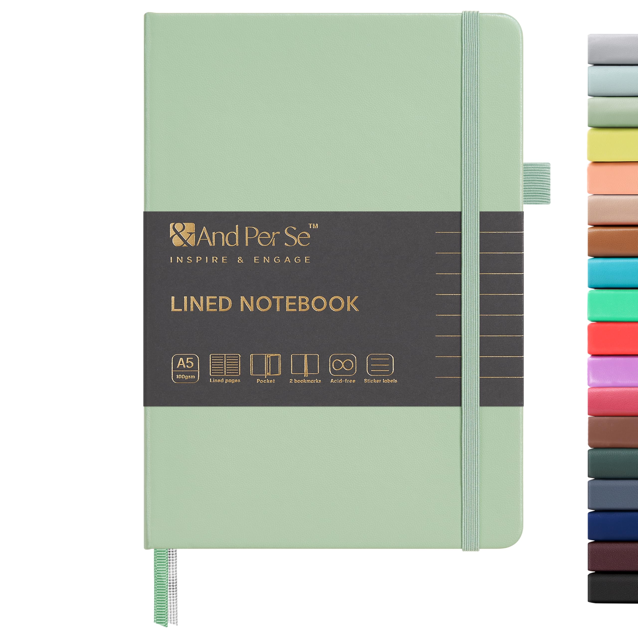 &And Per Se Lined Journal Notebook, 160 Pages, A5 5.7 x 8 inches College Ruled Thick Paper Notebook Journals for Writing, Hardcover Notebooks for Women Men Office School (1 Pack, Light Green) — image 1