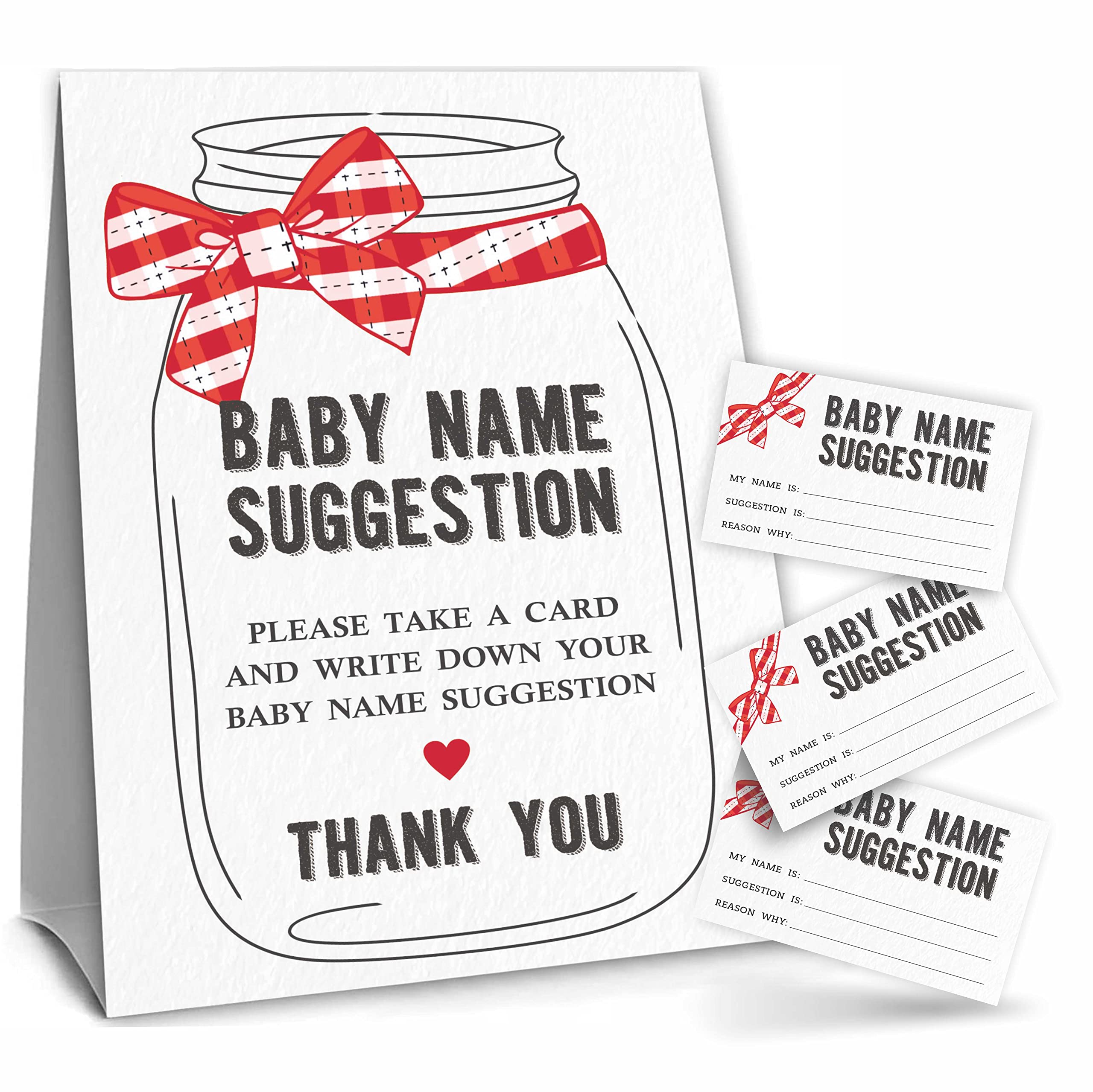 Bow Knot Baby Name Suggestion Game Set, Baby Shower Game Kit，1 Standing Sign & 50 Tickets, Baby Shower Decorations，Party Favor And Supplies-MZLK-A09