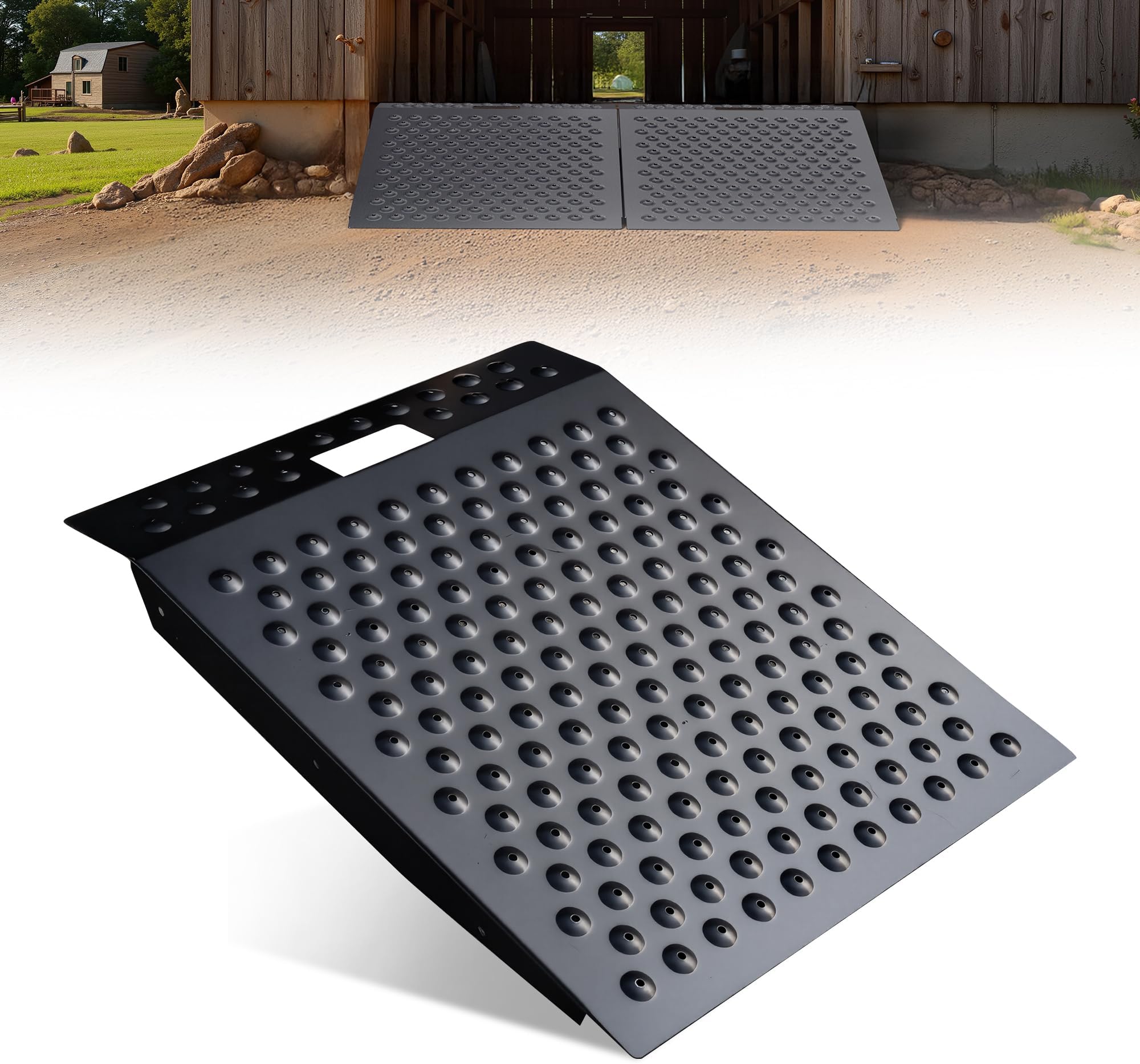VNN 29" x 24" Shed Ramp for Riding Mower - 750 LB Capacity Shed Ramps, Anti-Slip Punch Plate Ramp for ATV, Motorcycles, Garages & Barns (1PC,Black)