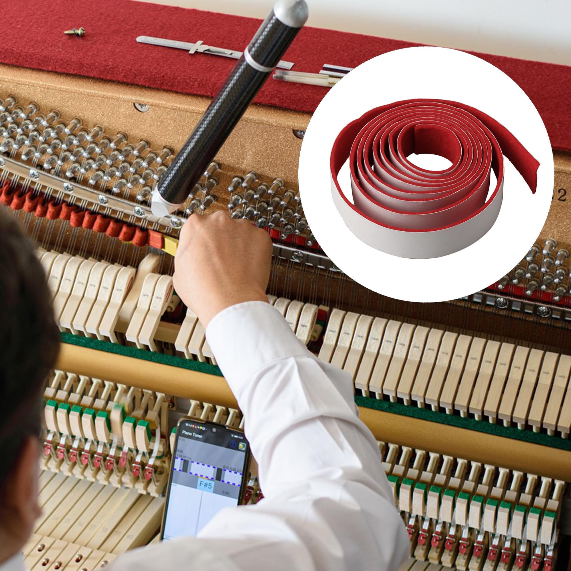 Yibuy Tira roja del fieltro del carril de la primavera para el reemplazo del teclado del piano 130x1.9cm