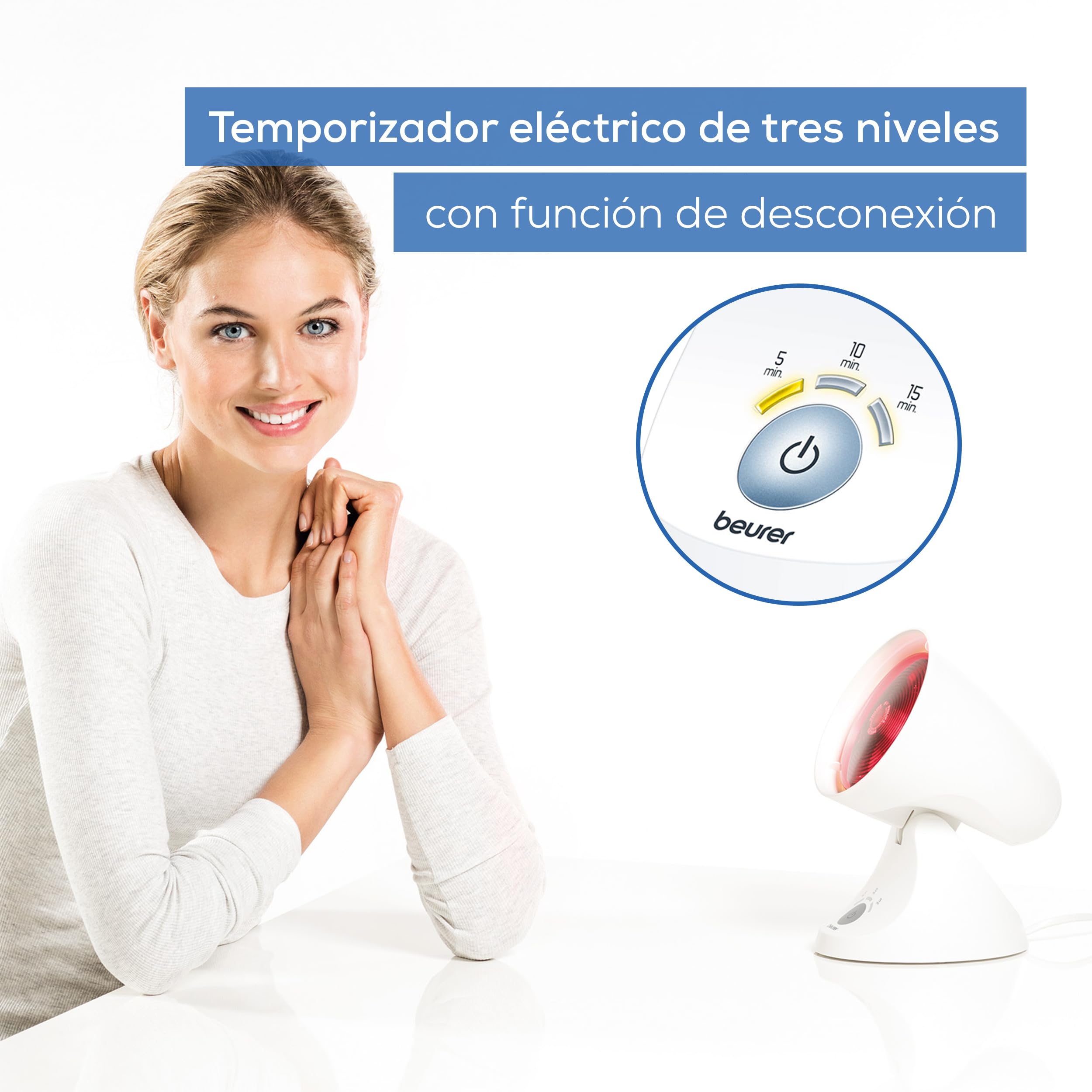 Beurer IL 35 Lámpara de infrarrojos, luz infrarroja calmante y cálida con temporizador de 3 etapas y 5 ángulos de inclinación para aumentar el bienestar, aflojar los músculos y aliviar la tensión