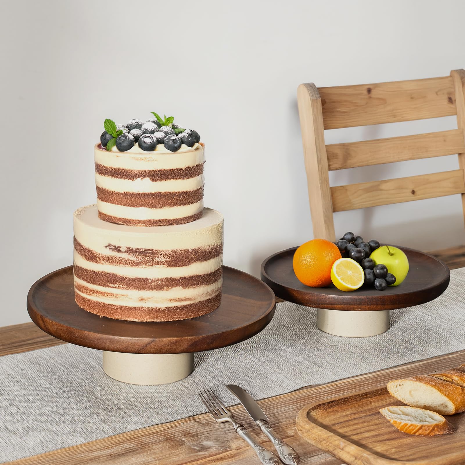 CEEFU Alzata rustica in legno di acacia, 28 cm, per torte nuziali, dessert | Argilla in legno naturale, supporto da portata per cupcake e dessert per feste, compleanni, bella decorazione da cucina