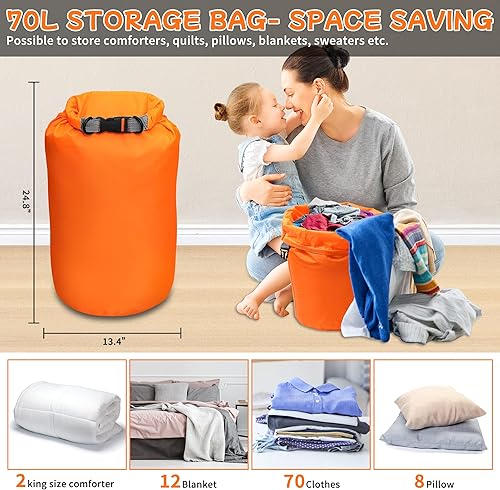 Miniatura 3 de R2Depot Bolsa seca impermeable, 5L10L20L40L70L, bolsa de almacenamiento en seco para kayak, gimnasio, senderismo, natación (morado, 70L)