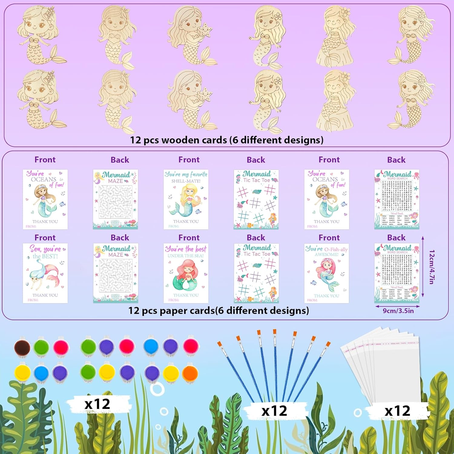 Mermaid Party Favors - 12-Pack Mermaid Birthday Decorations Mermaids Party Supplies Mermaids Goodie Bag Stuffers With Wooden Painting Crafts Kits Birthday Decorations