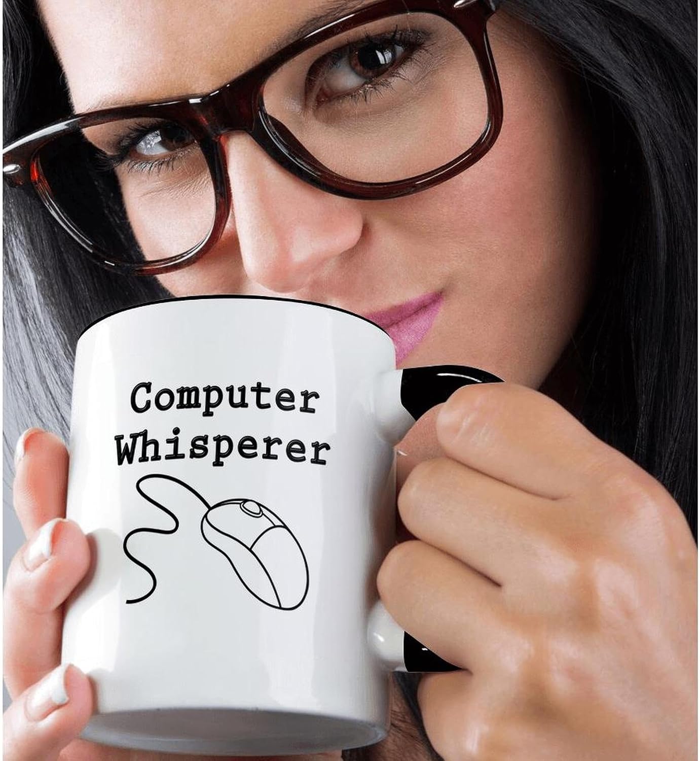 3dRose "Computer Whisperer, Black" Mug, 11 oz, Black