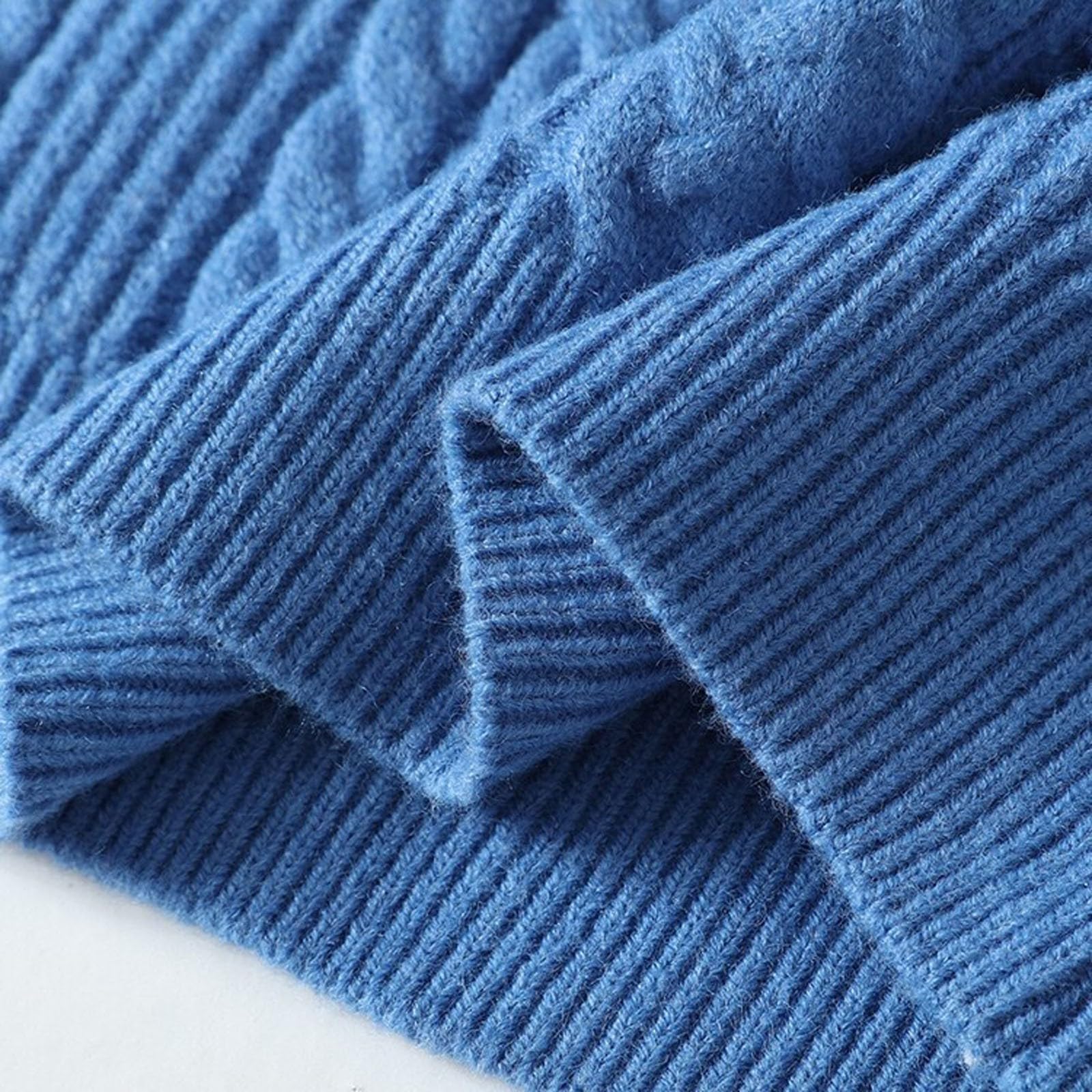 Generisch Jersey de punto jacquard para hombre, cuello redondo, sudadera con puños, patrón trenzado, jersey de invierno, corte regular, camiseta básica de manga larga, monocolor