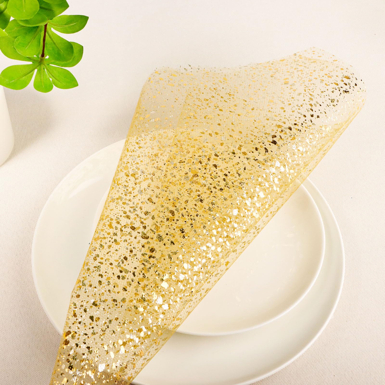 Rotolo Tulle Glitterato Oro 30cm X 10m - Nastro Per Decorazioni, Bouquet, Matrimoni, Fai Da Te, Con Paillettes - Foto 9