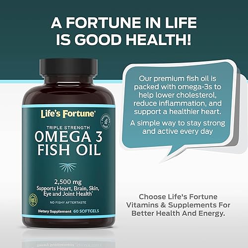Miniatura 7 de Life's Fortune Suplemento concentrado de aceite de pescado Omega 3 de 2500 mg, 60 cápsulas blandas, alta potencia, ácidos grasos EPA y DHA -