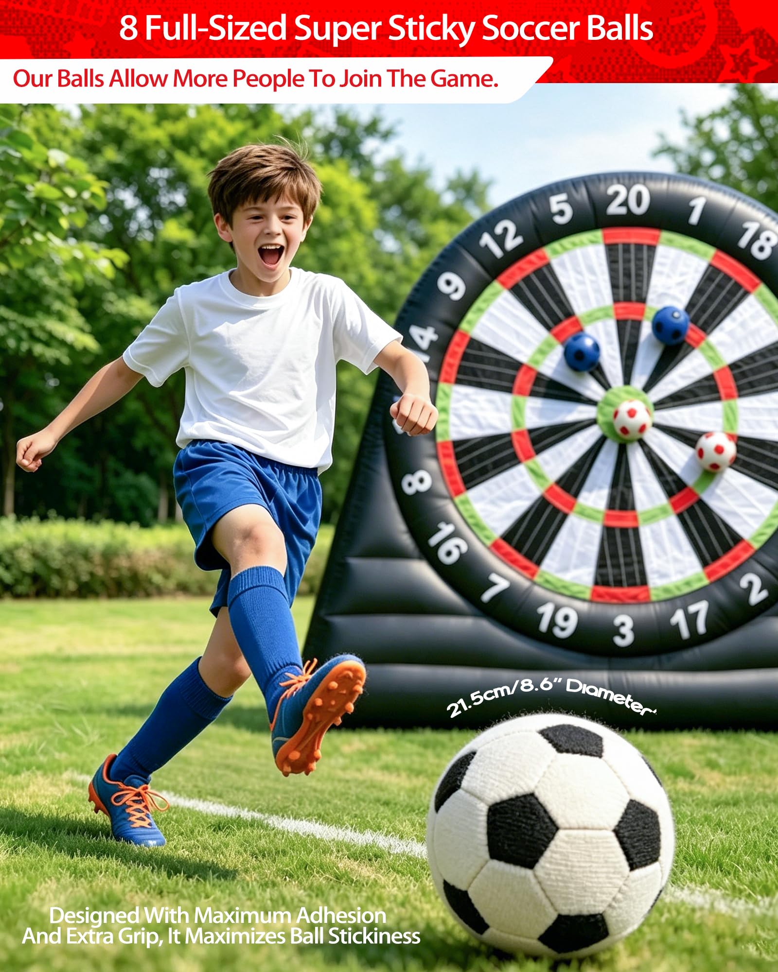 Tavola da freccette da calcio gonfiabile con ventilatore da 370 W e 8 palline gonfiabili per sport all'aria aperta, gioco di freccette con grande bersaglio e gioco di freccette da giardino