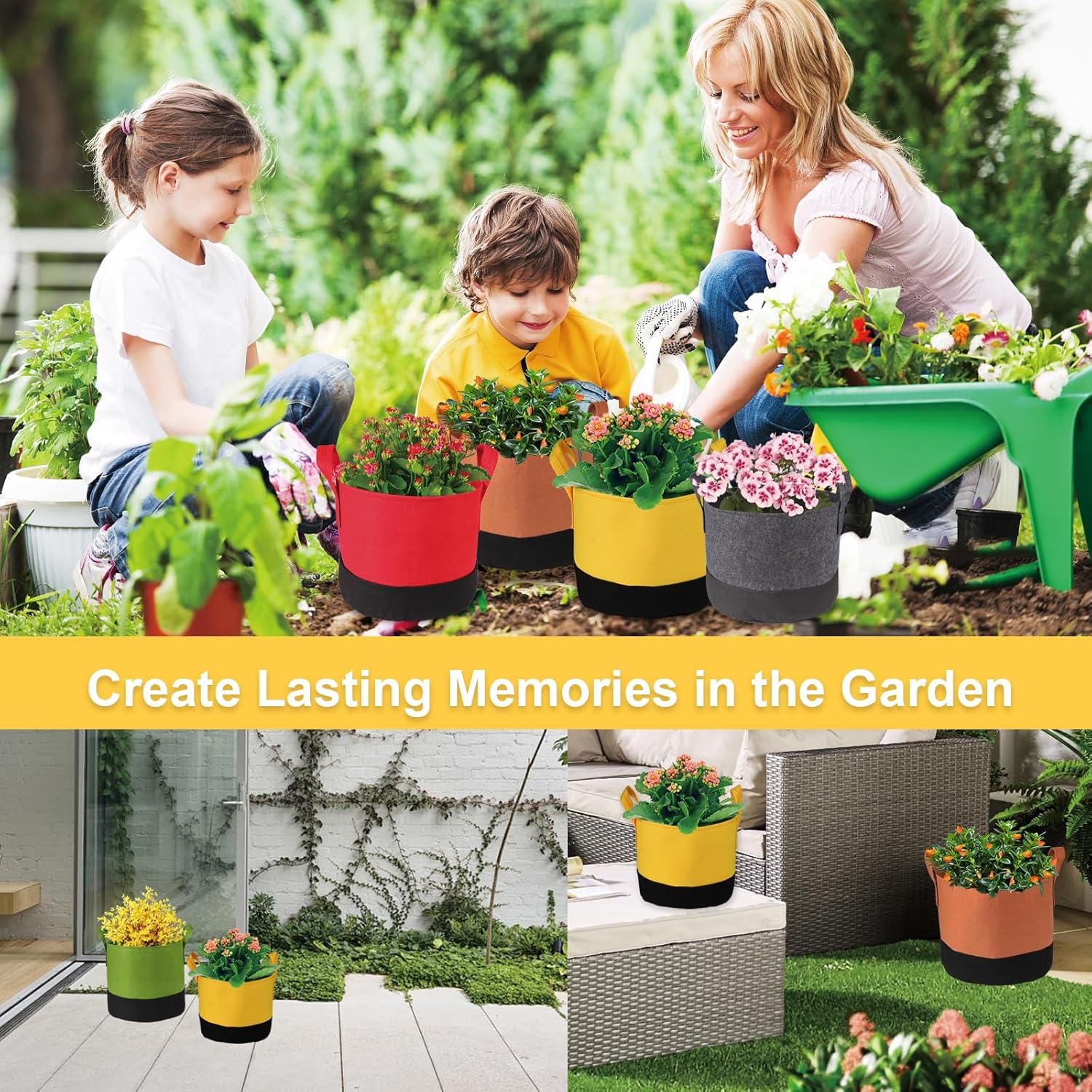 6-Pack 5/7/10 Gallon Grow Bags - 350G Heavy Duty Fabric Pots with Handles, Multi-Size Planter Bags for Potatoes Tomatoes Vegetables Fruit Flowers Herbs - Image 6