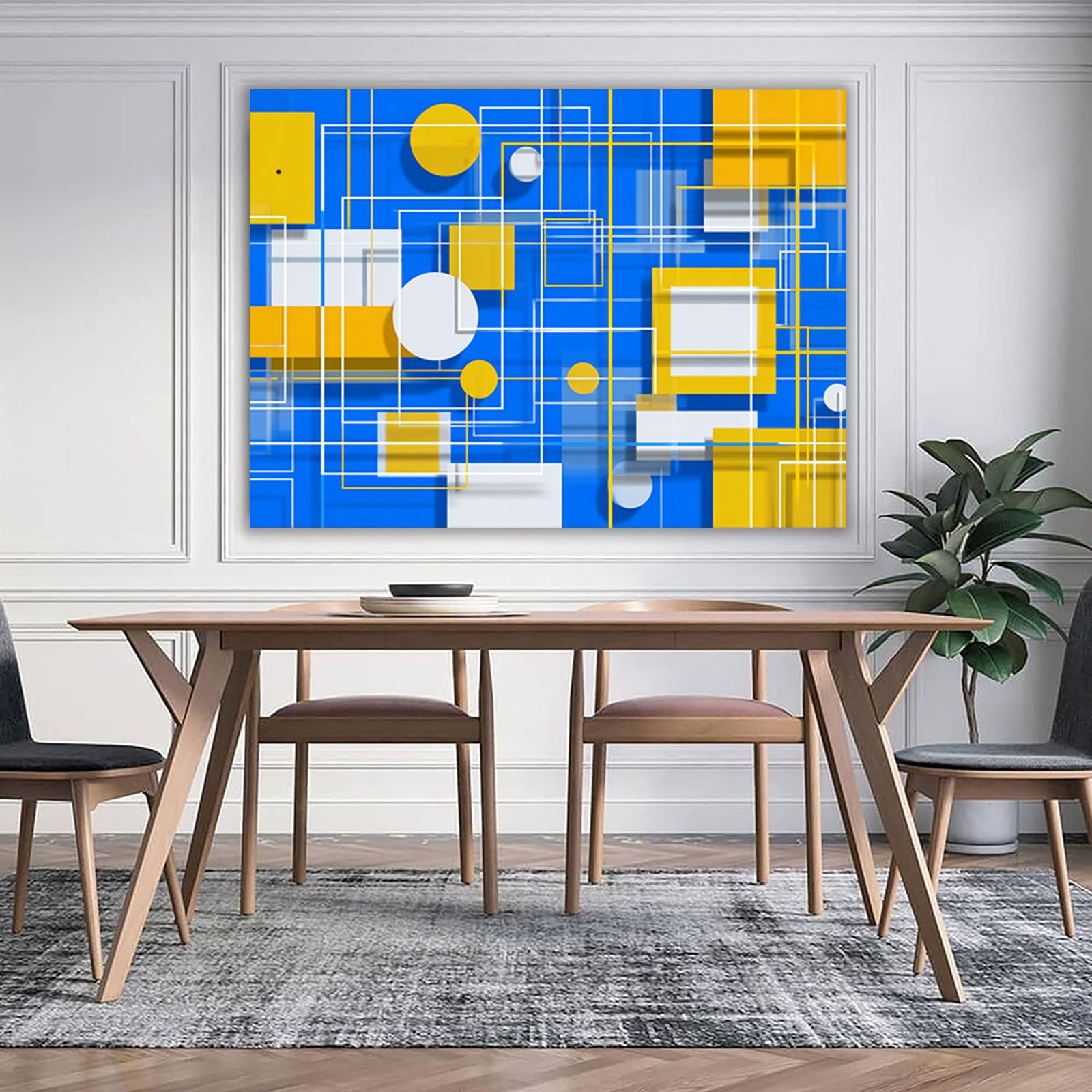 WUFIEA Pintura lienzo abstracta carteles e impresiones Red azul y dorada para decoración de sala de estar regalo（Azul-60x90cm Enmarcado