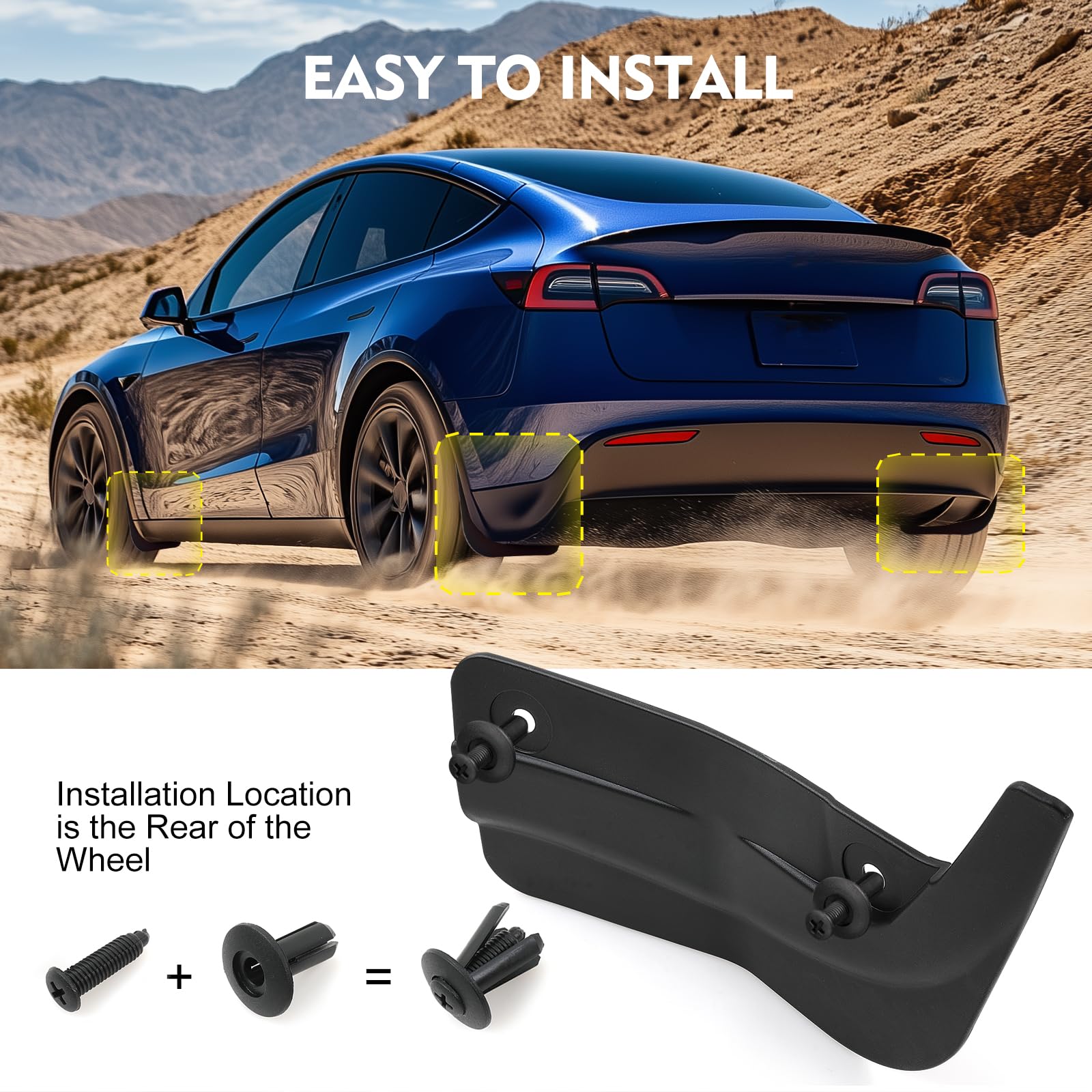 BASENOR Paraspruzzi Per Tesla Model 3 Highland 2024 – Senza Foratura – PP+TPE – Set Da 4 – Accessori Esterni