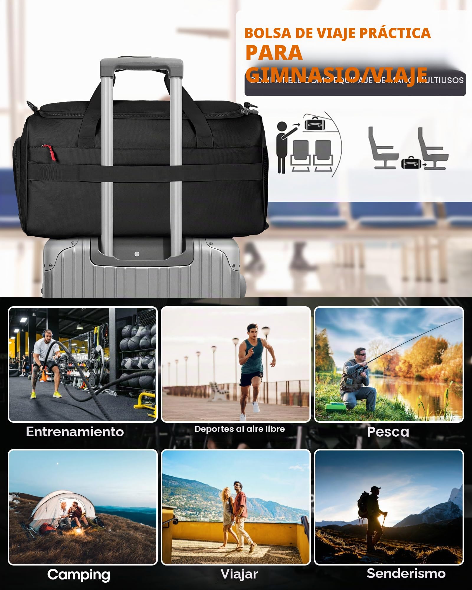 RAINSMORE 3 EN 1 Bolsa Deporte Gimnasio Hombre Mujer Bolsa de Viaje Grande 45L Mochila Función con Compartimento Zapatos y Humeda