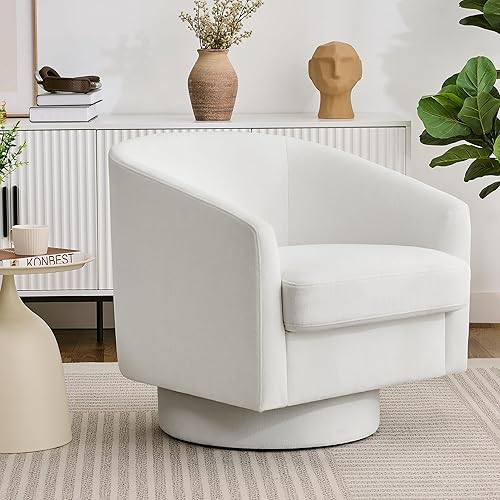 Silla giratoria con diseño de barril, sillas redondas de tela de chenilla para sala de estar, modernas sillas de rincón de lectura cómodas tapizadas