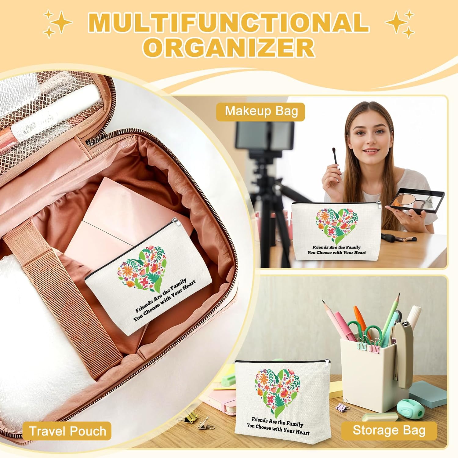 Mxrymvu Friendship Gifts for Women Makeup Bag Bestfriend Birthday Gift for Friend BFF Soul Sister Cosmetic Bags Best Friend Birthday Gifts for Bestie Valentines Day Christmas Graduation Gift - Image 5