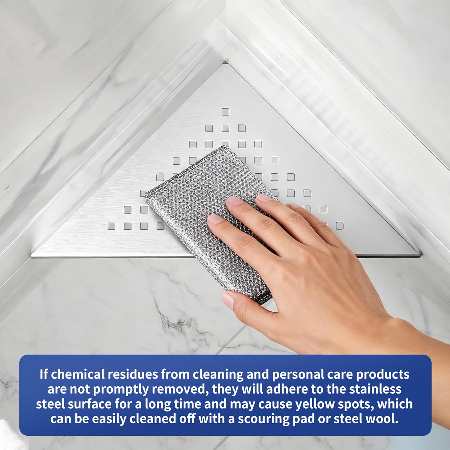 8'' Corner Shower Shelf 2 Pack, 304 Stainless Steel Grout in Shelves for Tiled Wall, Recessed Bathroom Shelf Rack (8'', Silver)