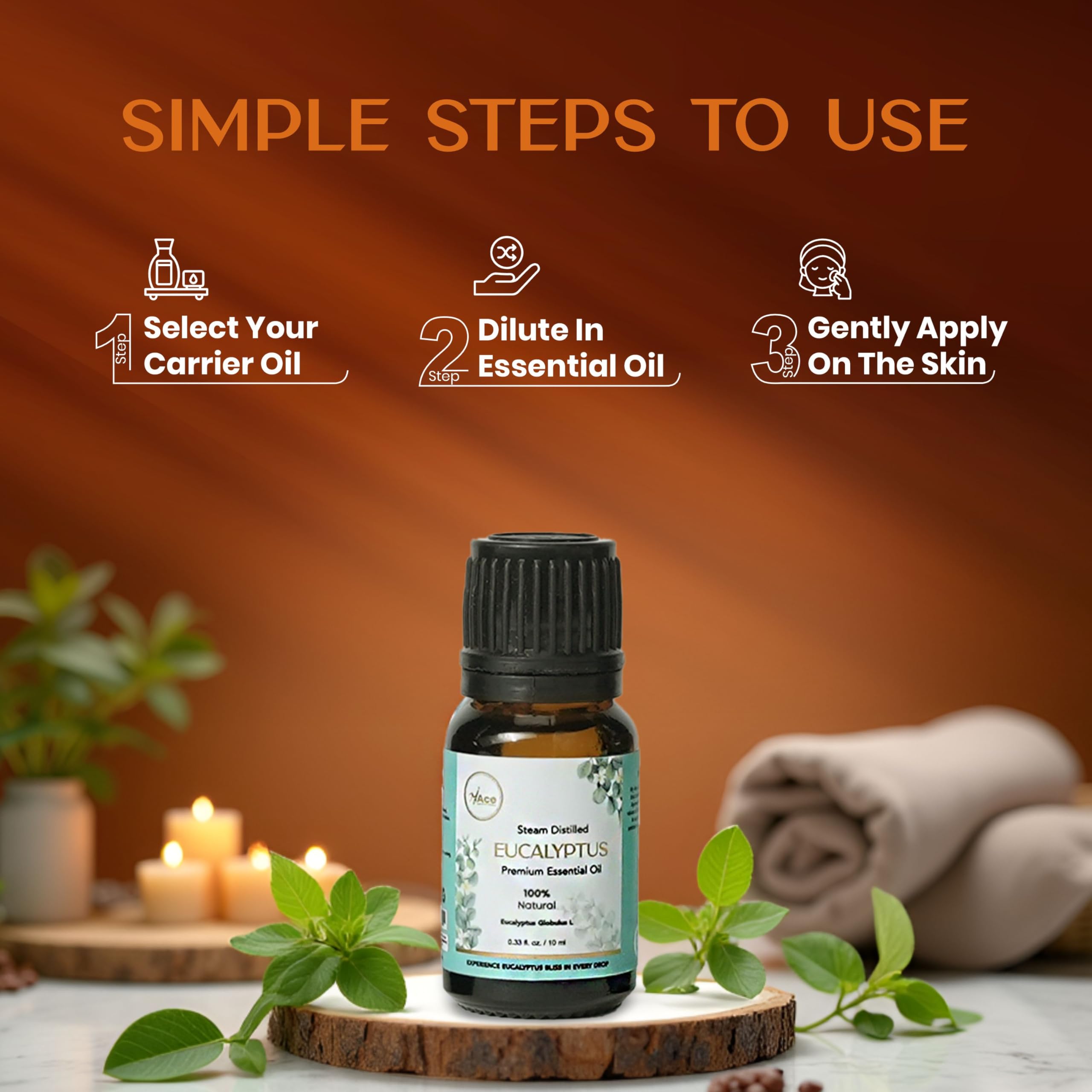 My Ace Eucalyptus Essential Oil – 100% Pure & Natural, Steam-Distilled, Undiluted Oil for Diffuser, Aromatherapy, Massage, Candle & Soap Making – Amber Glass Bottle – 10ml - Image 5 thumbnail