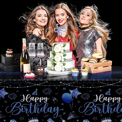 Vista 13 de Tudomro 3 manteles rectangulares de plástico para decoración de fiesta de cumpleaños, para mujeres y hombres, suministros de fiesta de baby shower