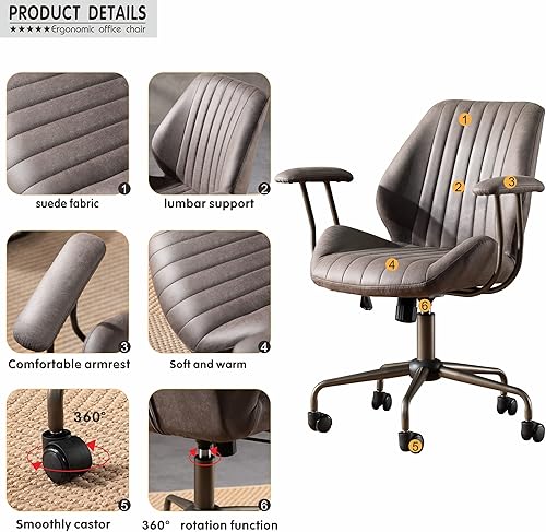 Miniatura 3 de ovios Silla de escritorio de oficina en casa, silla de oficina con respaldo medio, reposabrazos ejecutivo giratorio giratorio de altura ajustable