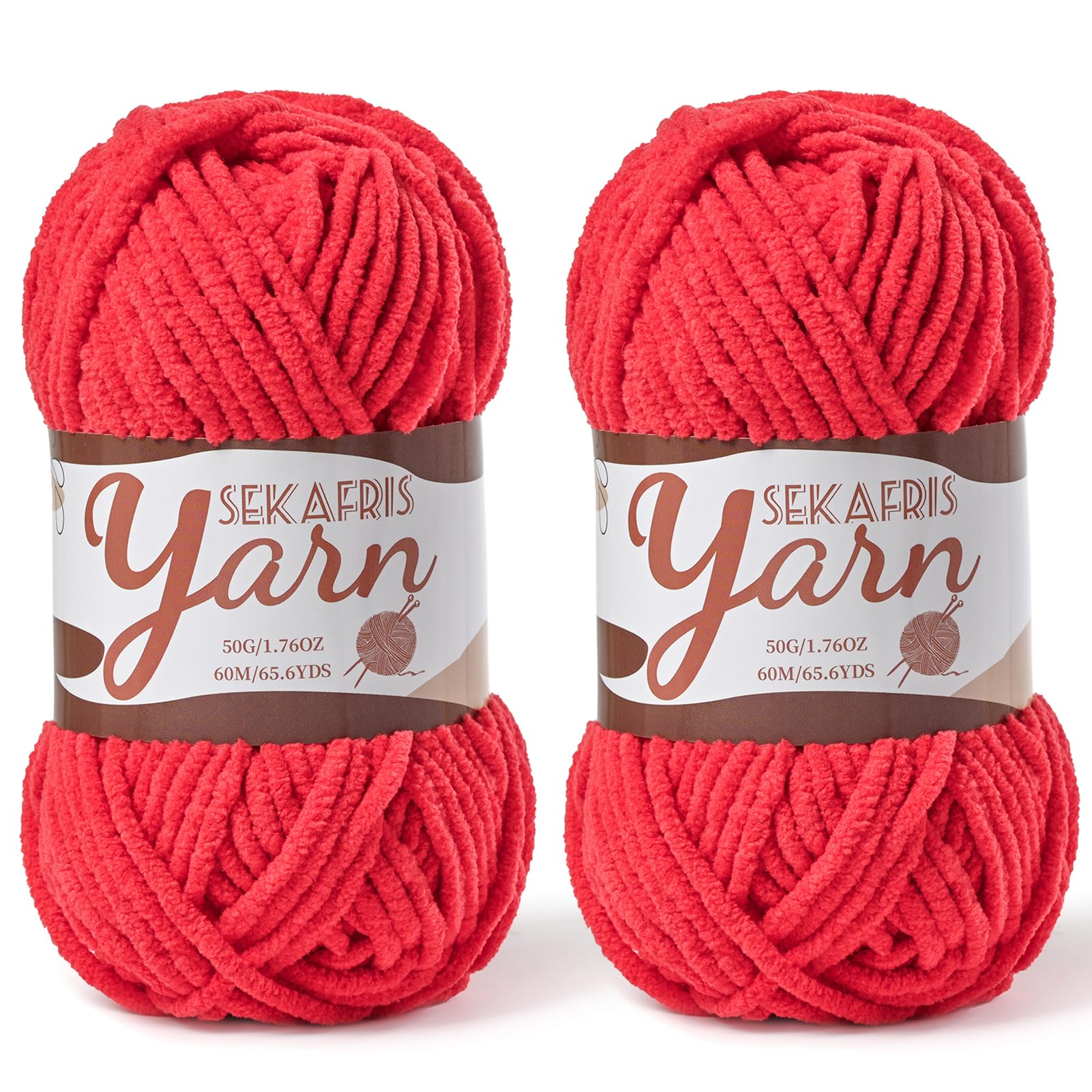 Chenille Yarn for Crocheting Crochet Red Yarn 2 Pack