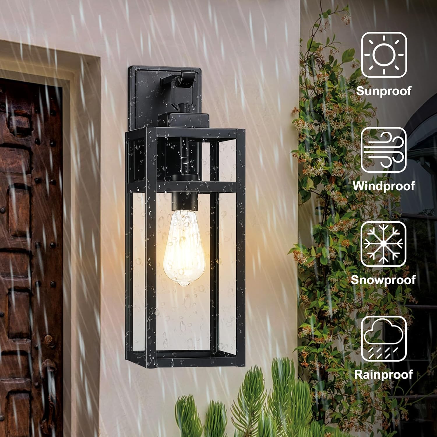 Pia Ricco 18 Inch Outdoor Wall Light, Large Size Matte Black Outdoor Wall Lantern, Exterior Waterproof Lighting Fixtures with Glass Shade, Porch Lights Wall Sconce for House, Garage, ETL Listed