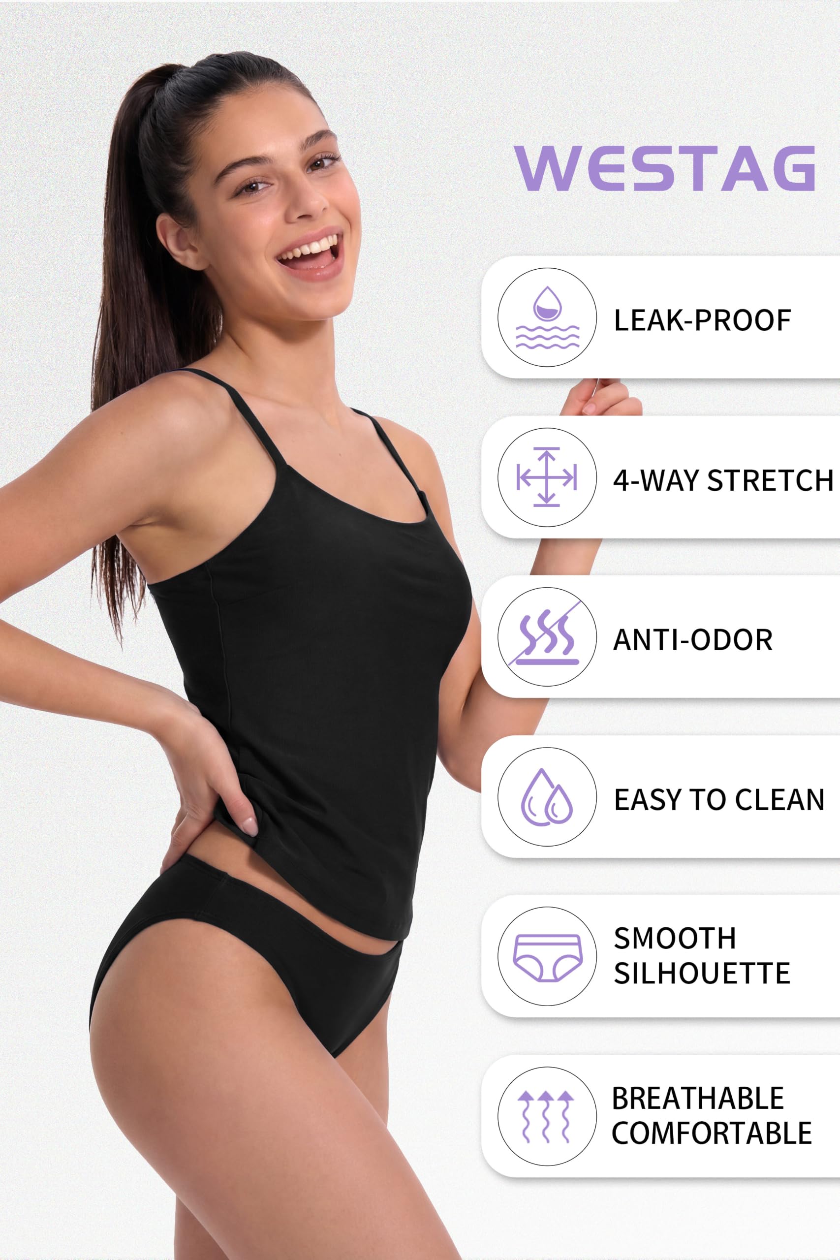 Menstruations Tankini Set 2-teilig mit Periodenhose für Damen | Atmungsaktives Stretchgewebe, Verstellbare Träger, Schnell trocknend, Multi-layer Schutzbereich, Surfen und Badeurlaub