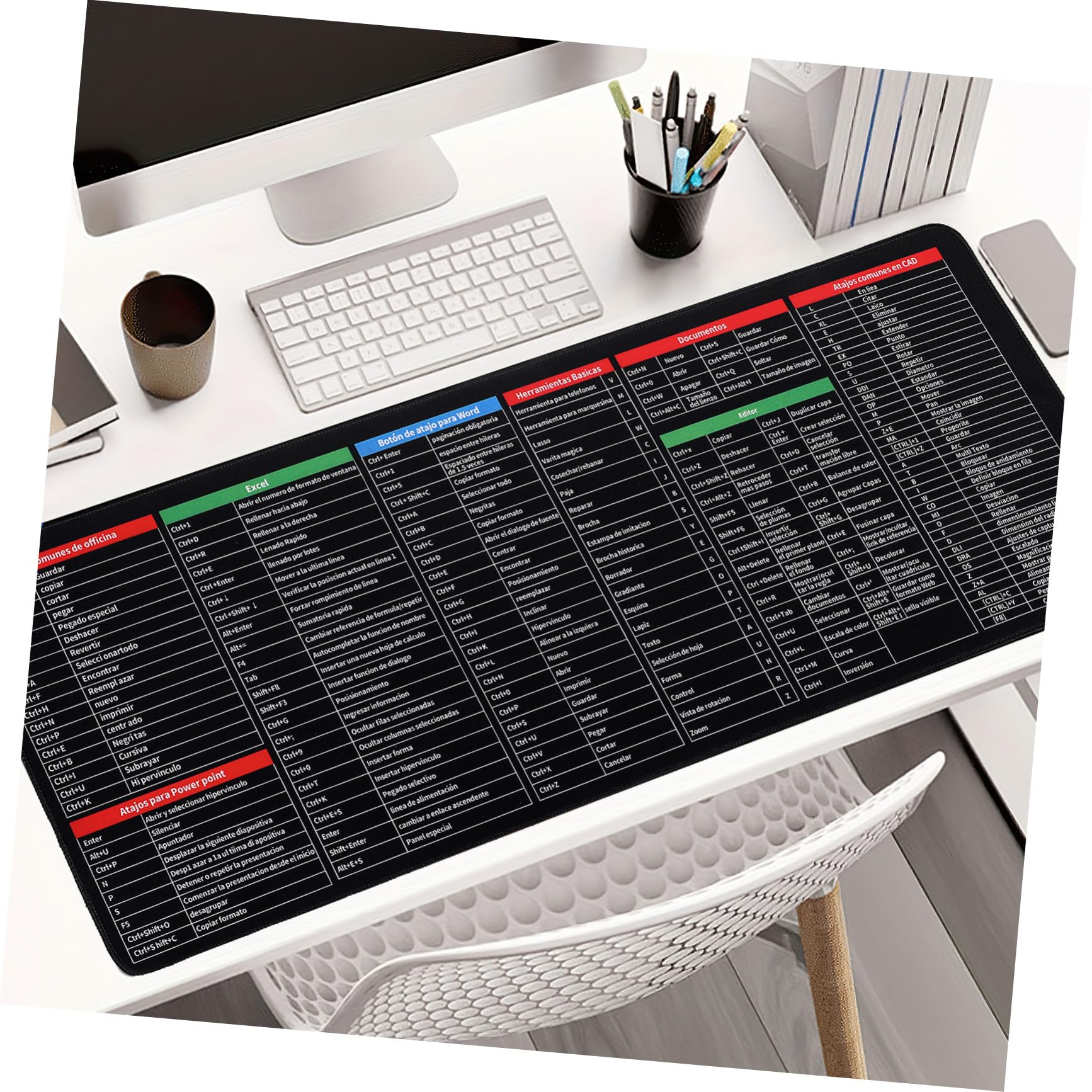 Tappetino Mouse Scorciatoie Excel Antiscivolo 300x800x3mm in Gomma e Tessuto per Ufficio e Gaming Fondo Stabile e Pratico