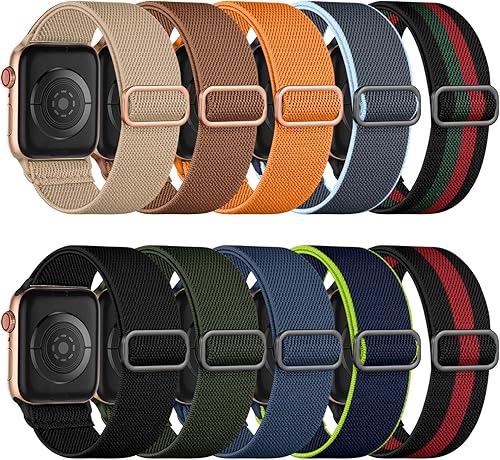 Vista 16 de Maledan Paquete de 10 bandas elásticas Solo Loop compatibles con Apple Watch de 40 mm, 38 mm, 41 mm, 42 mm, 44 mm, 45 mm, 46 mm, 49 mm, para mujeres