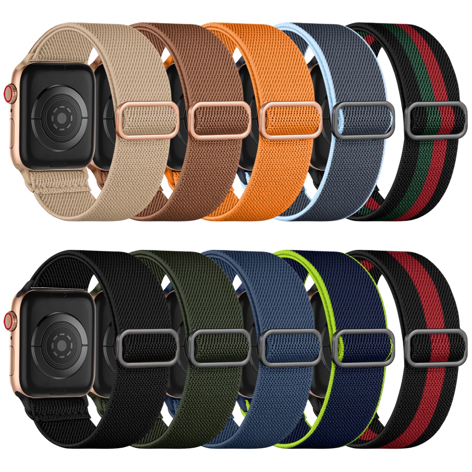 Maledan 10 Pack Stretchy Solo Loop Compatible with Apple Watch Band 40mm 38mm 41mm 42mm 44mm 45mm 46mm 49mm Women Men,Soft Nylon Elastic Braided Strap