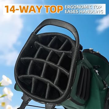 Lightweight Golf Stand Bag with 14 Way Full-Length Dividers, 7 Zippered Pockets and Rain Cover, with Handles and Dual Strap