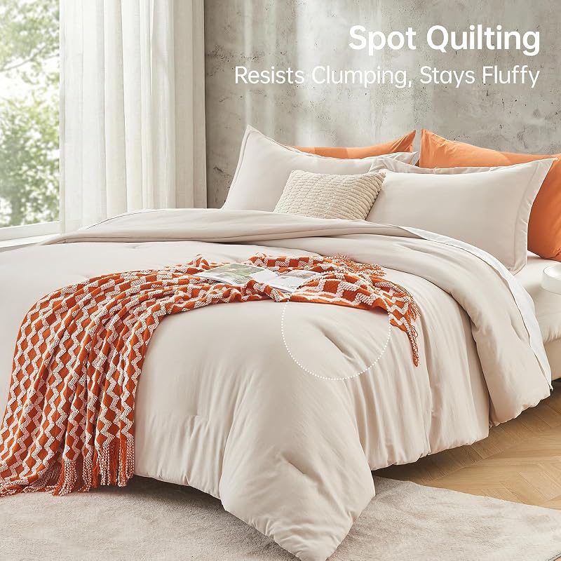 MUXHOMO Queen Comforter Set, 3-Piece All-Season Bedding, Beige image 5