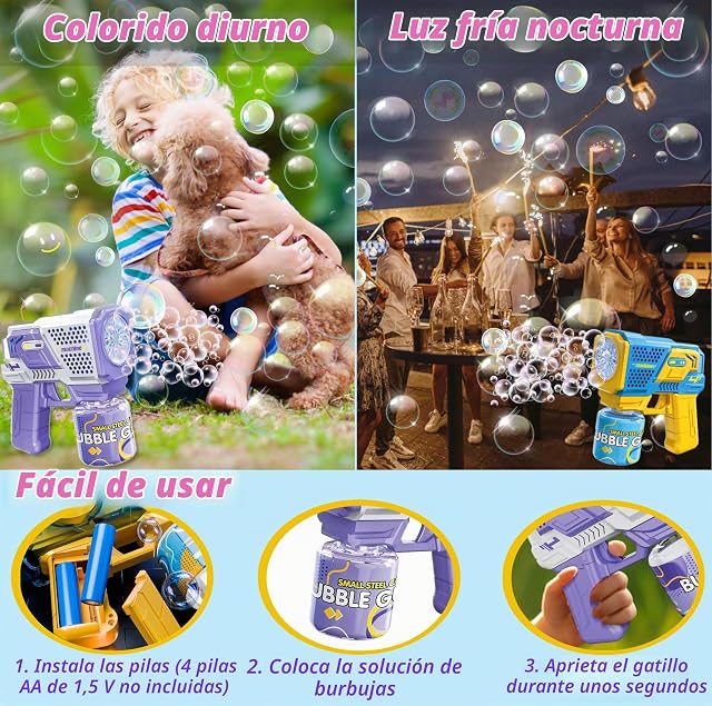 Foto 4 de 8 de Chennyfun 2 Packs Pistola de Burbuja para Niños, Máquina Automática Pompas