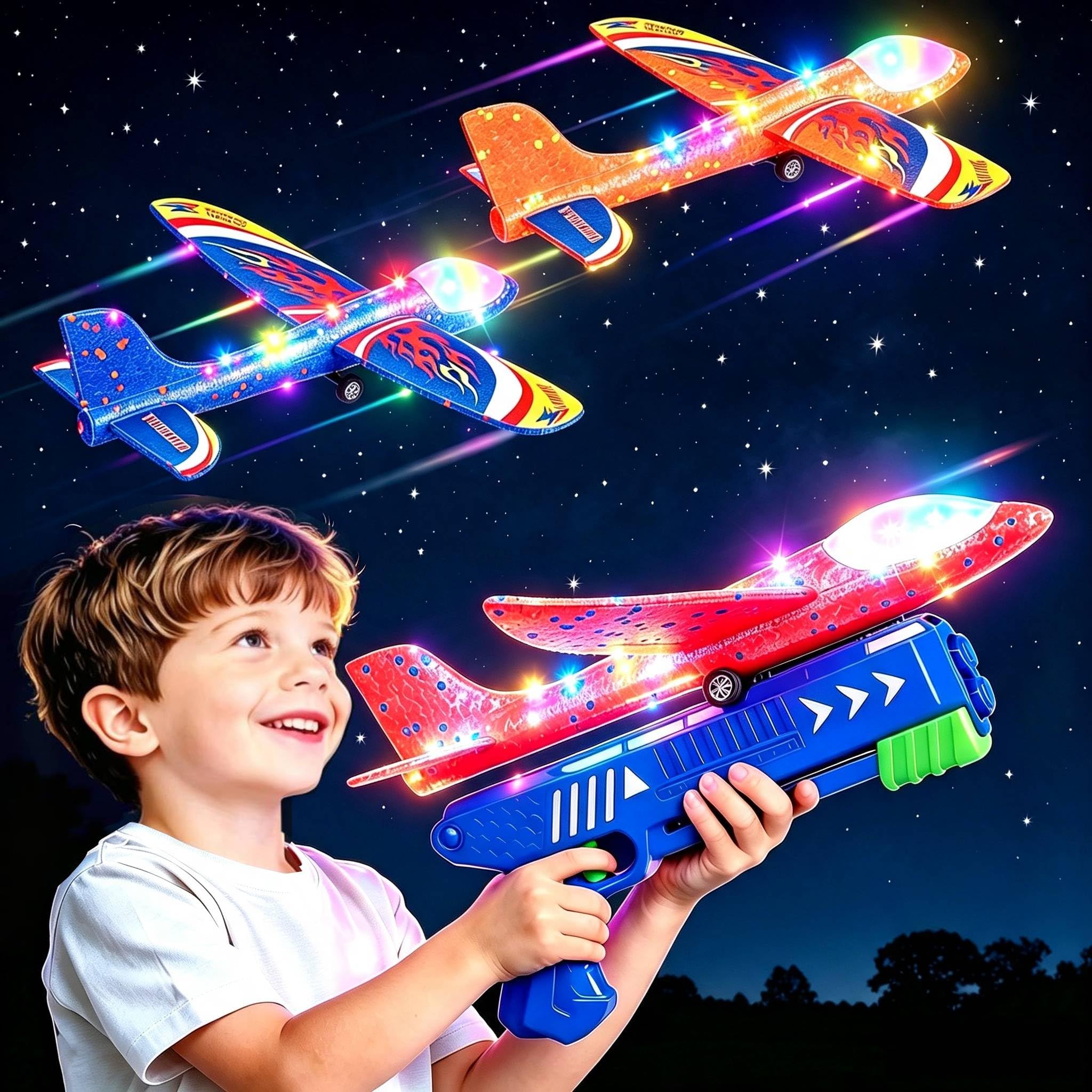 Winstico Flugzeug Spielzeug mit Katapult für Jungen ab 4 5 6 7 Jahre - Styroporflieger & Segelflugzeug, Outdoor Spielzeug für Kinder Garten, Geburtstagsgeschenk & Kinderspielzeug