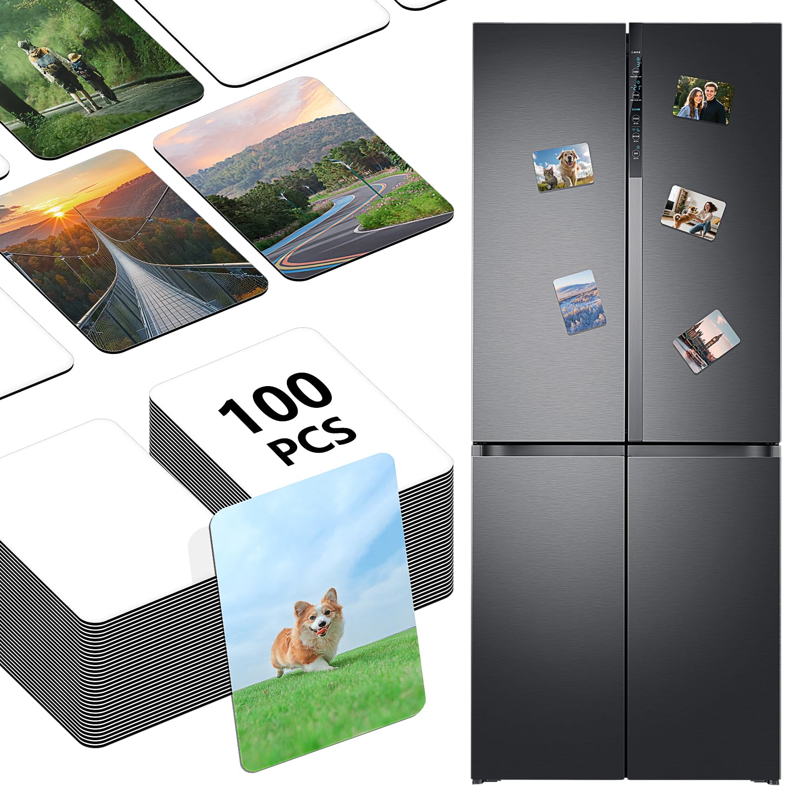 100 Pcs Sublimation Magnet Blanks Bulk, 7.5 x 5.5 cm Personalized Fridge Refrigerator Magnets Blanks DIY Decorative Sublimation Magnets for Kitchen Home Office