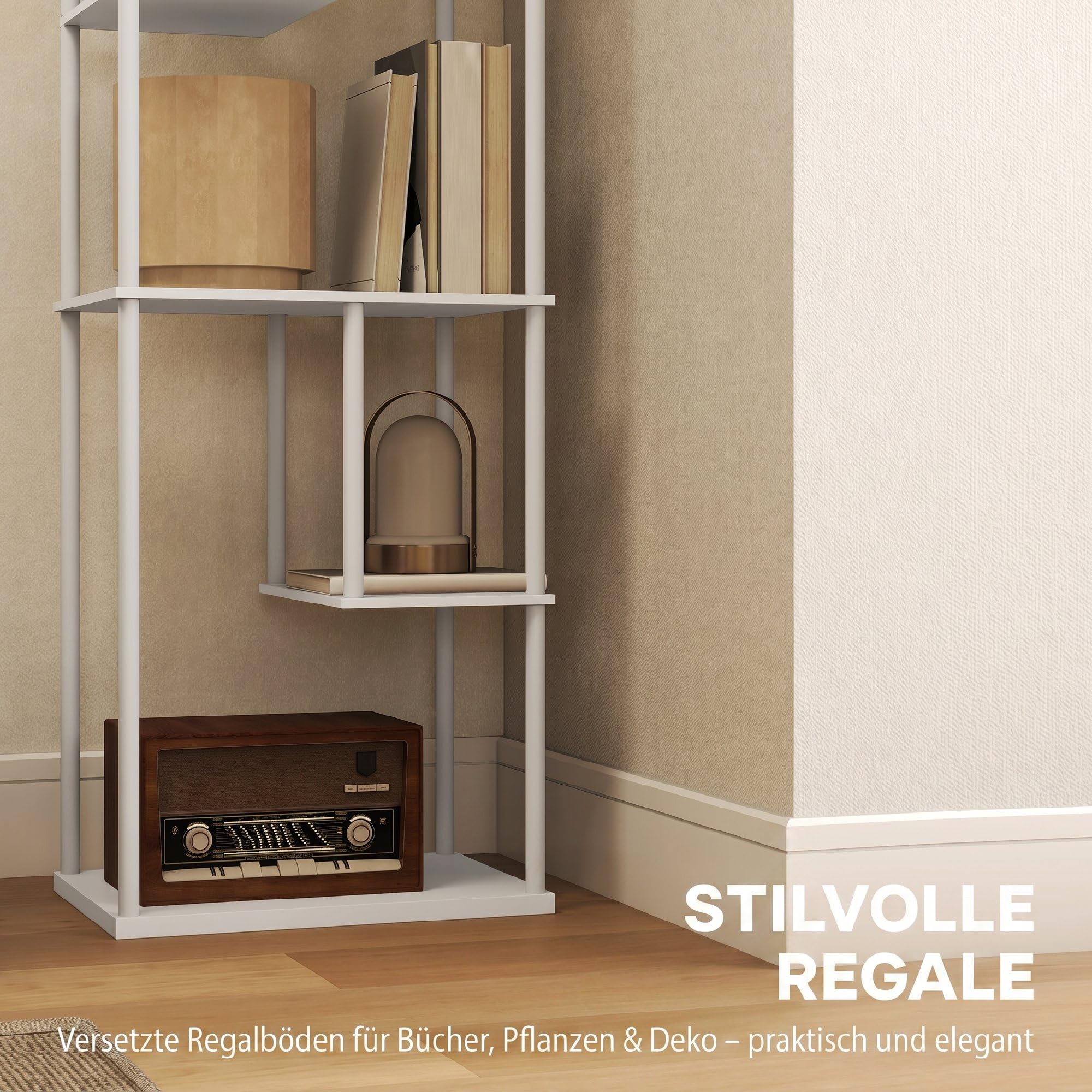 HOMCOM Stehlampe Stehleuchte mit Regalen, einstellbare Helligkeit & Farbtemperatur 3000K-6500K, Fernbedienung, E27-Birne, Timer, für Schlafzimmer, Büro, Wohnzimmer, Weiß