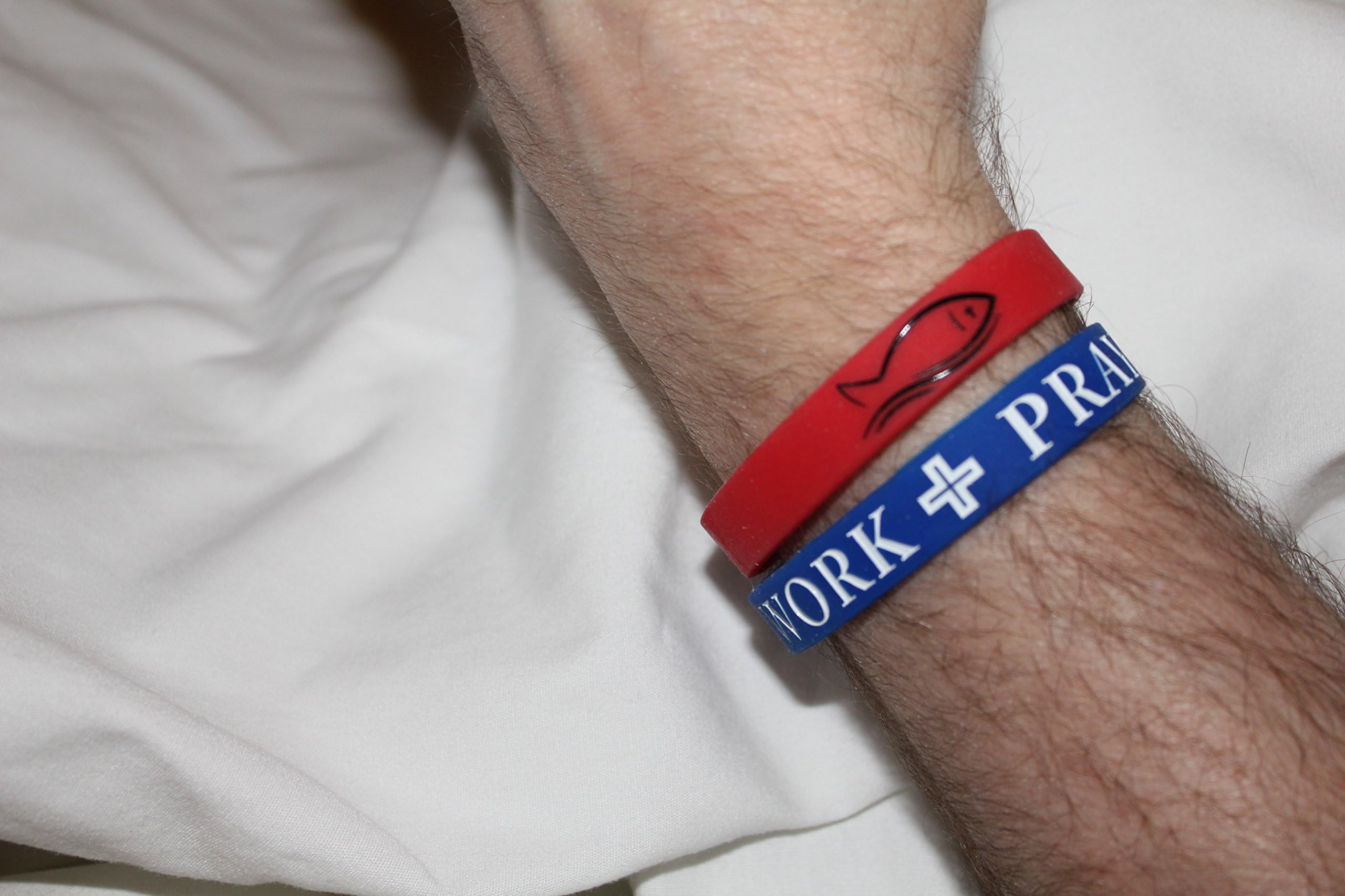 1 - "WORK + PRAY" w/fish (GREY w/BLACK text) Silicone Wristband **Designed by Tifepiphany**