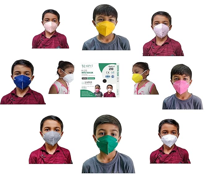 KIARVI GALLERY Kids n95 anti Pollution face mask 5 Layer Reusable Washable with With Melt Blown Fabric Face mask for up to 14 Year kids boys girls and children (Pack of 20 Multicolor)