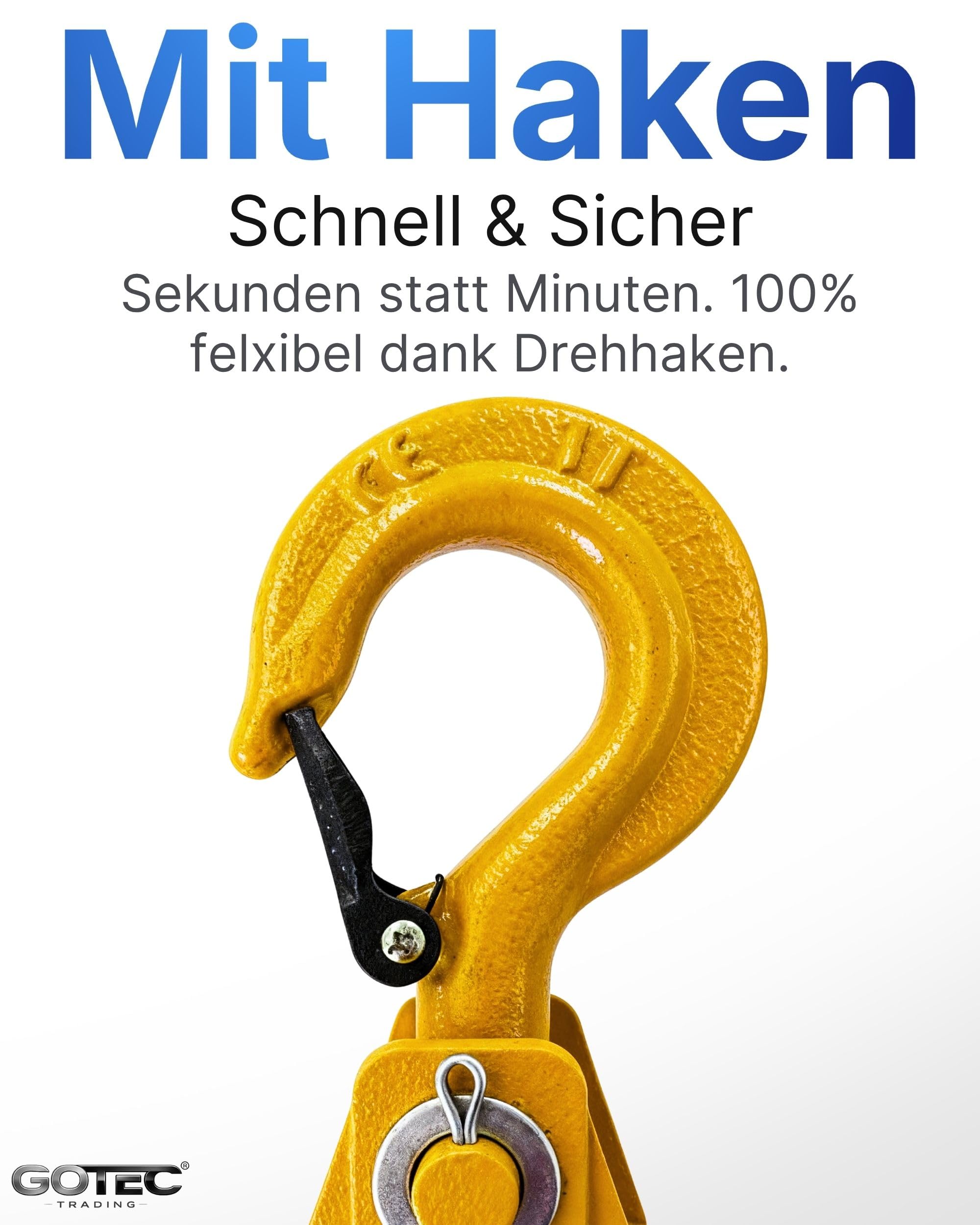 Robuste Umlenkrolle mit Haken 0,5-3,2 Tonnen – CE-zertifizierte Forstrolle aus Stahl, aufklappbar, Wirbel-Lasthaken, dauergeschmierte Lagerung - Tragfähigkeit 1000KG