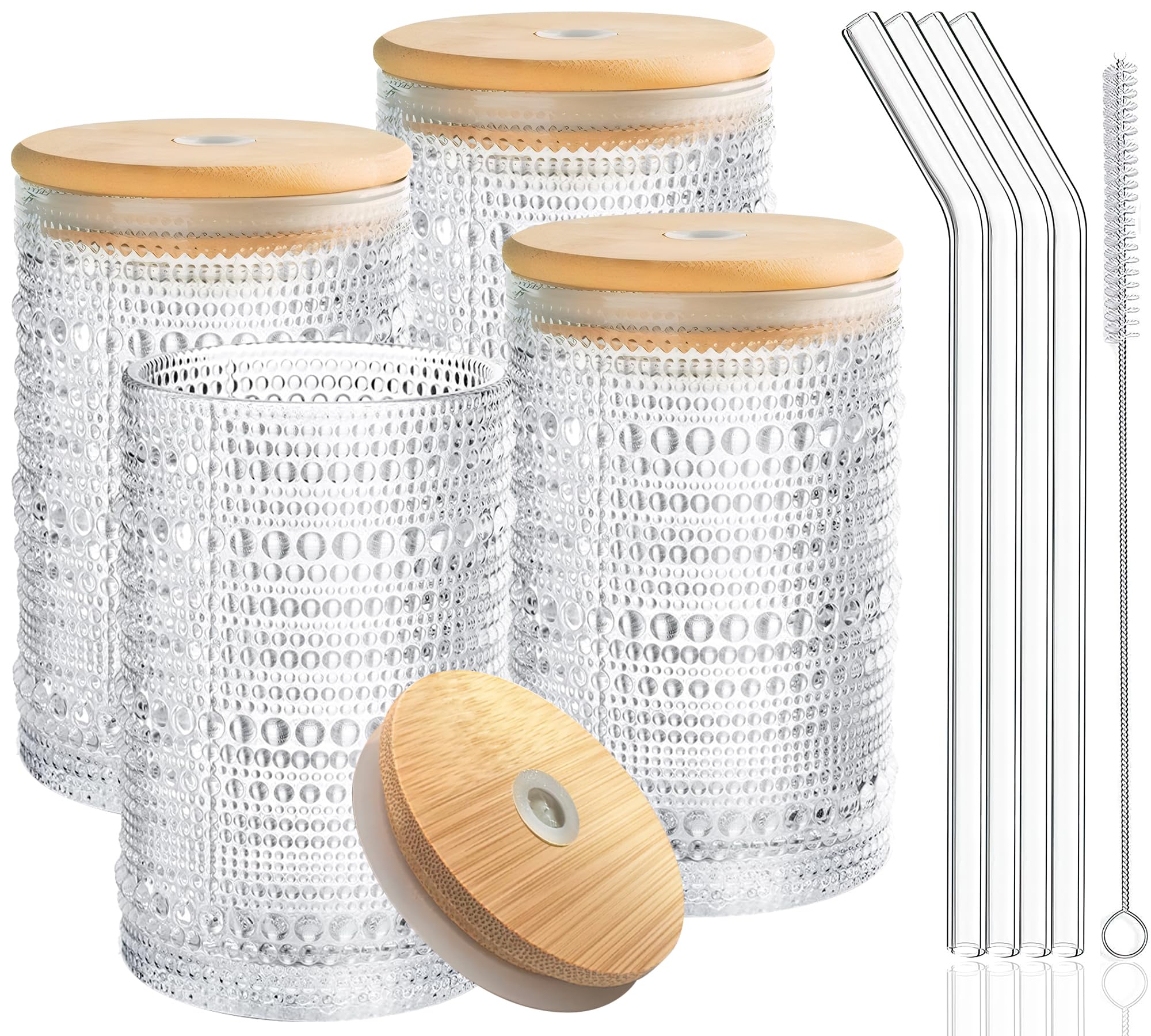 宝瓶 Amazon.com | Hobnail Drinking Glasses with Bamboo Lids and