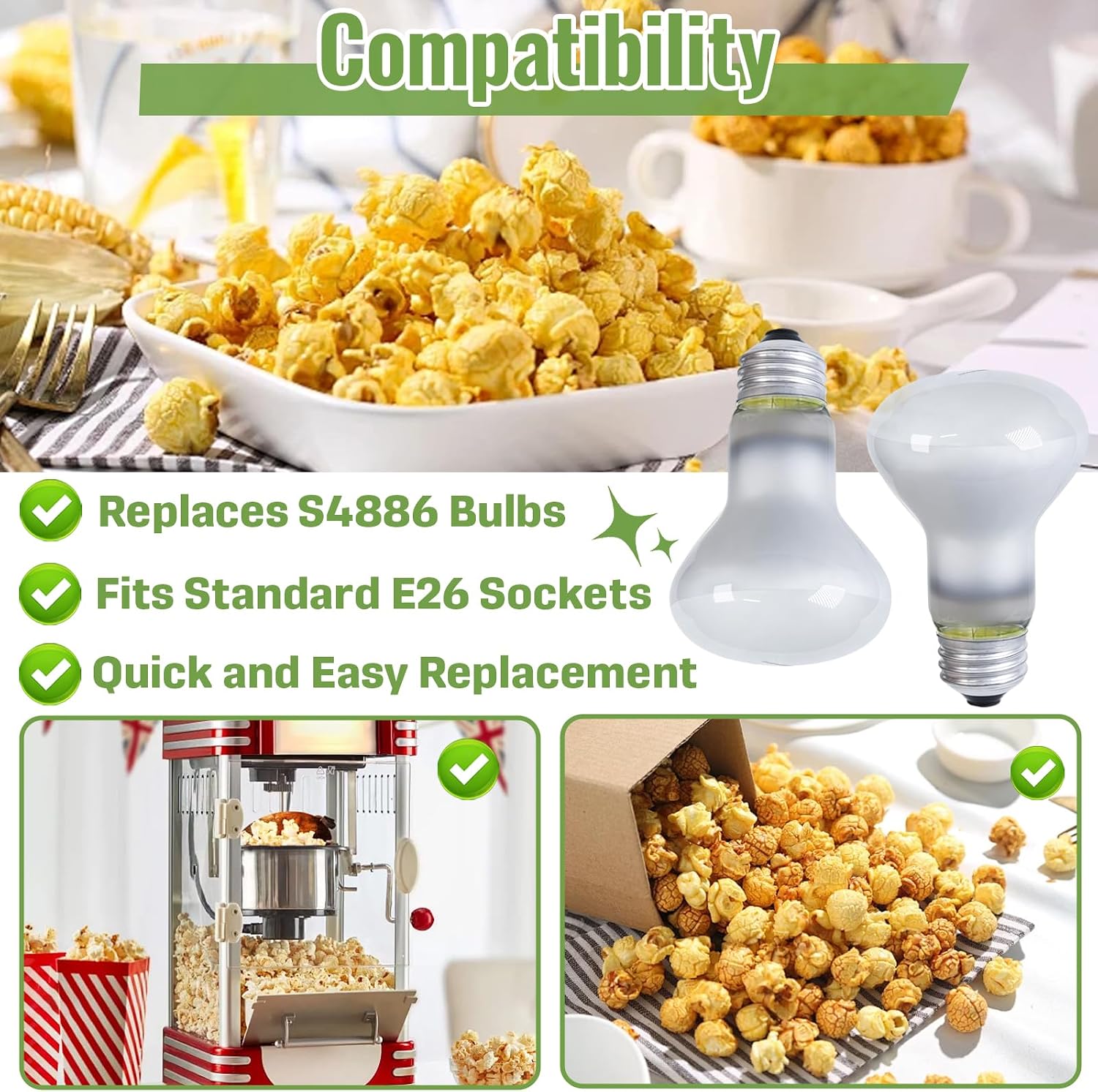 4-Pack R20 60W Popcorn Machine Light Bulb Compatible with S4886