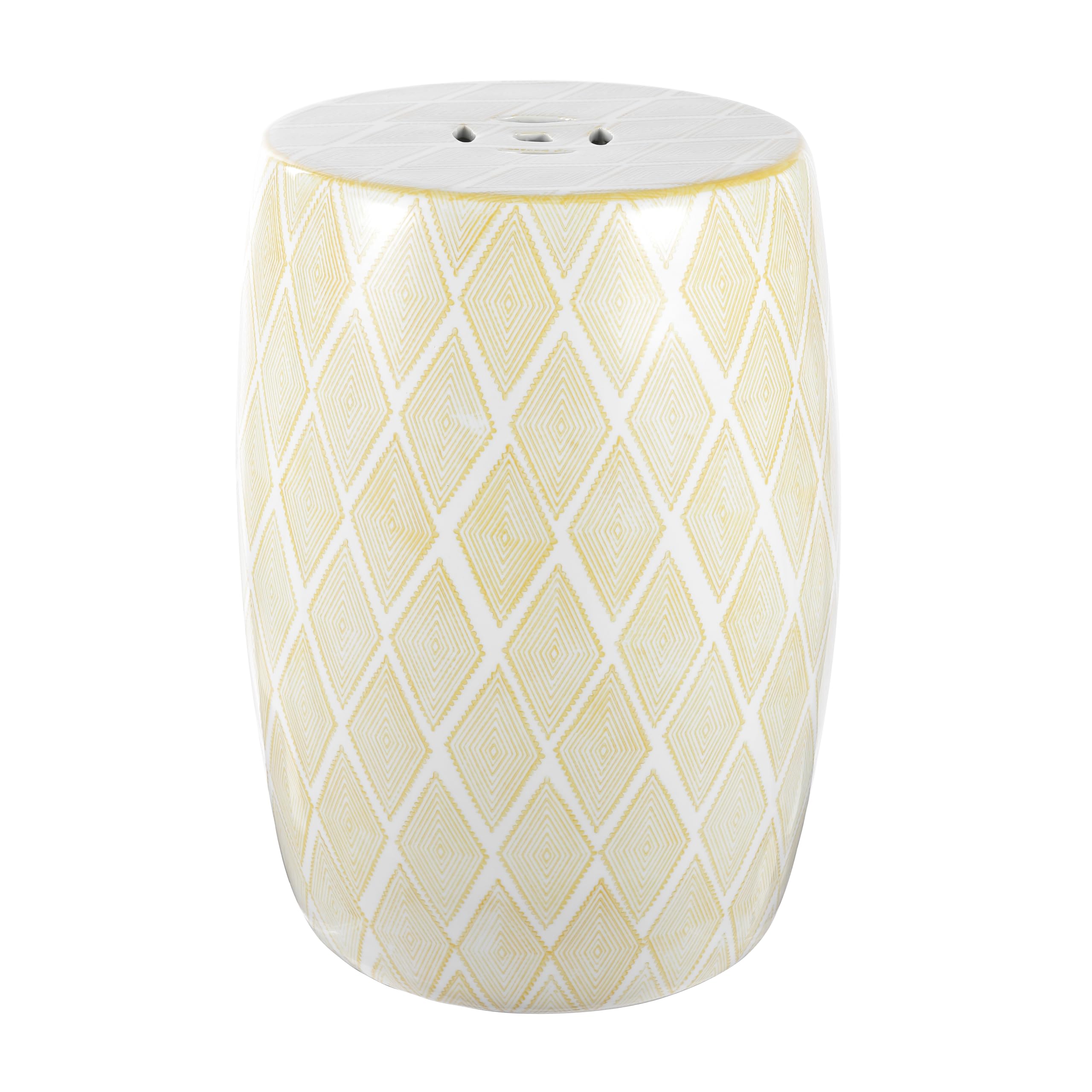 JONATHAN Y TBL1019B Moroccan Diamonds 18" Ceramic Drum Garden Stool Coastal, Contemporary, Transitional, Patio, Garden Room, Bathroom, Living Room, Yellow