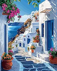 Mrnsiet Kits de pintura por números para adultos iniciantes, kits de pintura por números de cidade litorânea fácil em tela, kits de pintura a óleo de cidade costeira para adultos kits de pintura por