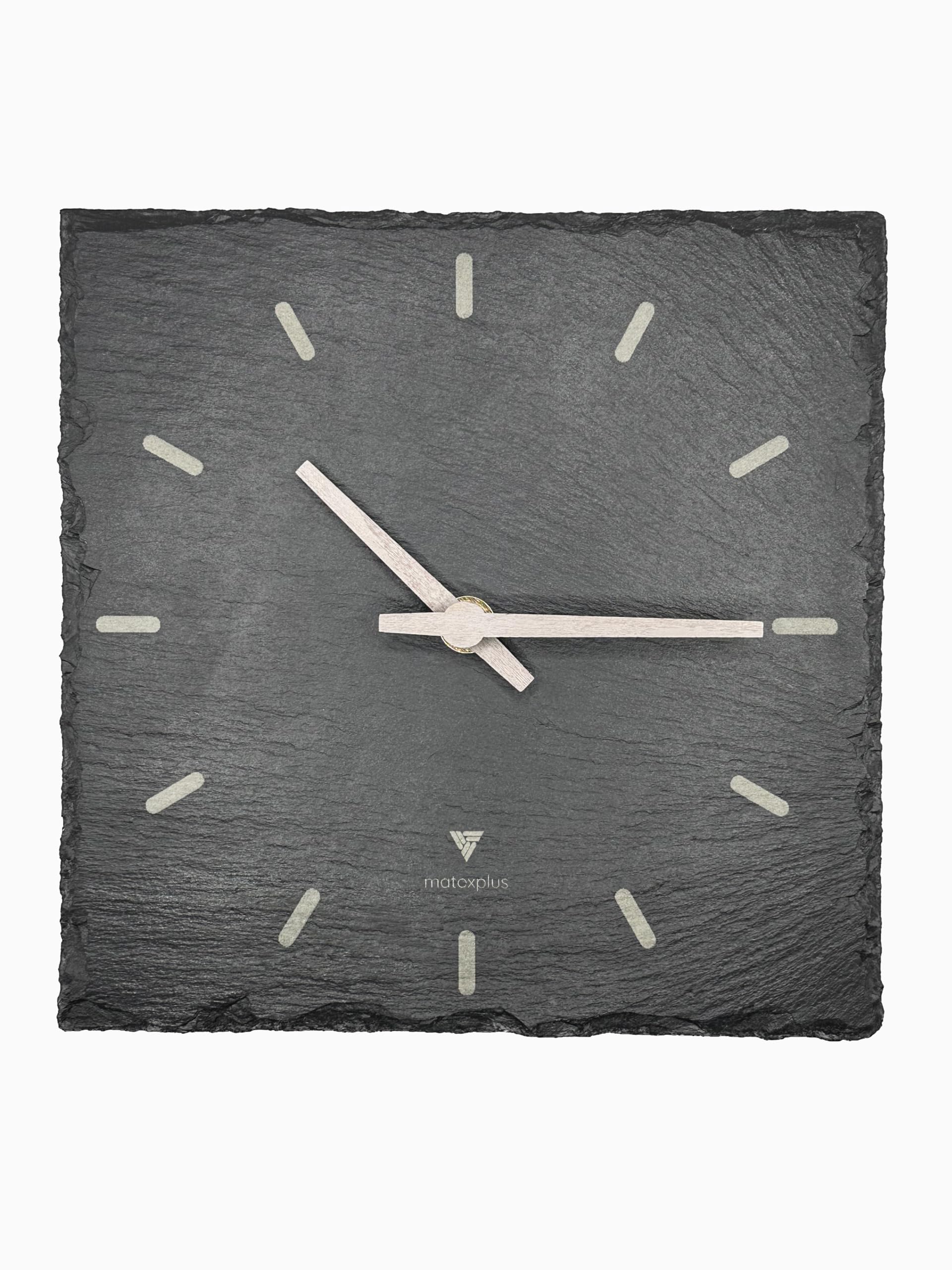 Orologio da parete in vera ardesia, silenzioso e quadrato, in pietra naturale, 20 x 20 cm, per soggiorno e ufficio (ardesia grigio scuro, lancette grigio chiaro)