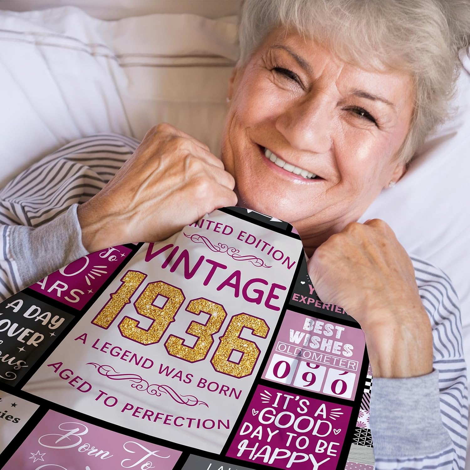 CIUGOIG 90th Birthday Gifts for Women, Vintage 1936 Birthday Blanket 50"x60", Funny 90th Birthday Gifts for 90 Year Old Women, Born in 1936 Gift for Her Wife Mom Grandma Sister - Image 6