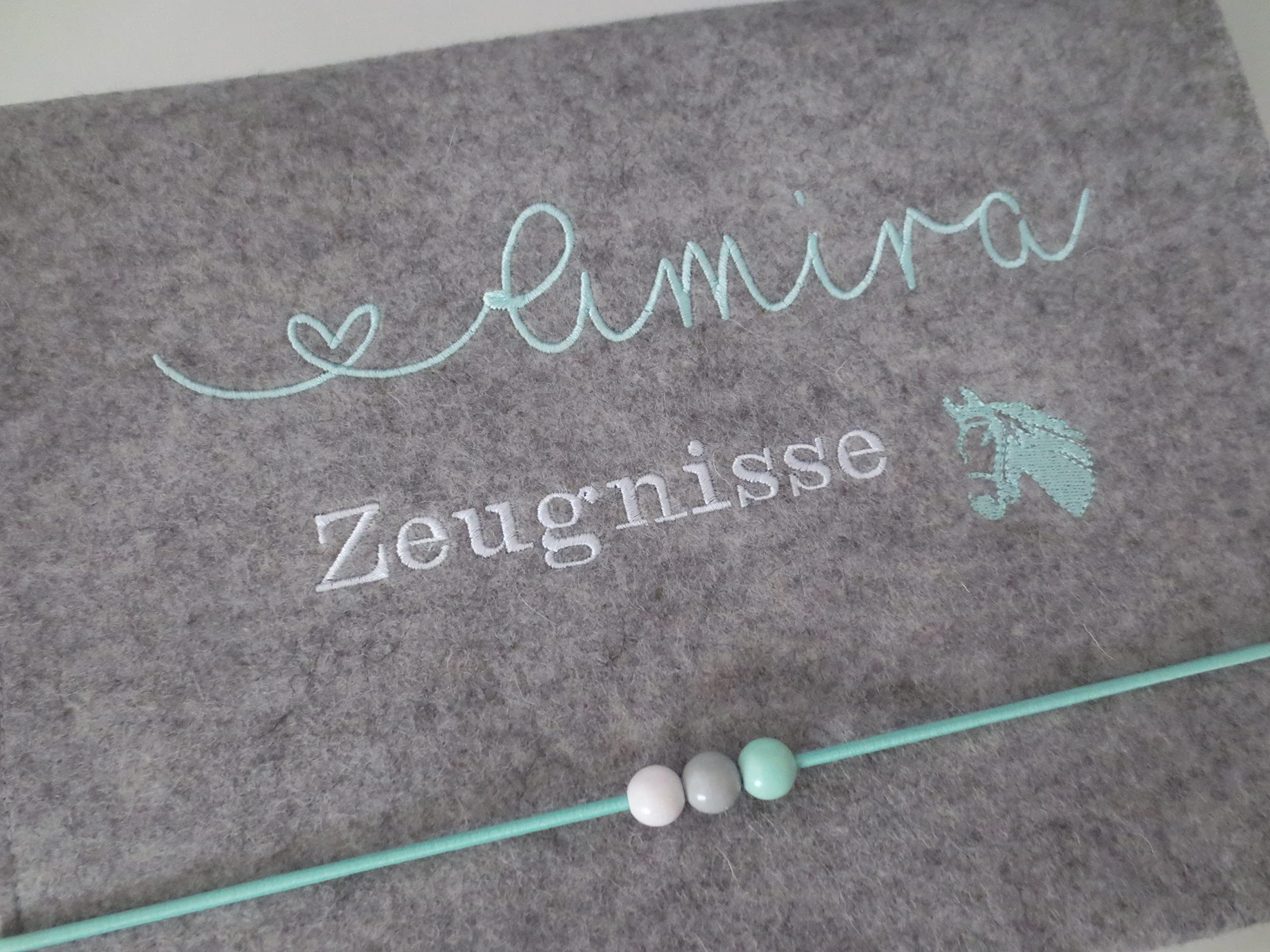 Zeugnismappe Wollfilz Mappe Zeugnisse DIN A4 Grundschule Schule"Pferd"