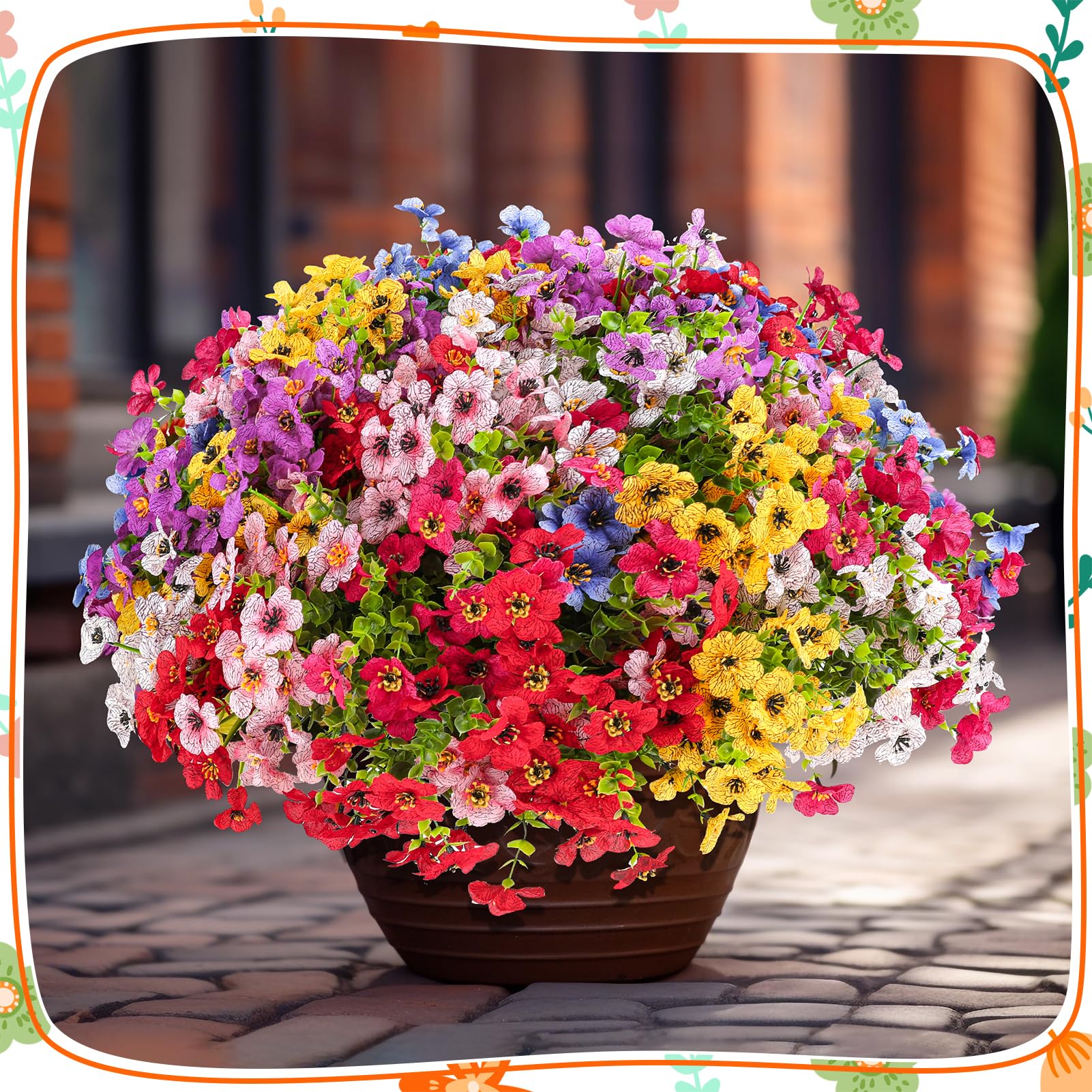 56 Bündel künstliche Pflanzen Blumen für draußen Frühling Sommer Dekoration, künstliche Kunststoffblumen Seide bunte Gänseblümchen realistische hängende Pflanzgefäße Garten Veranda Fenster