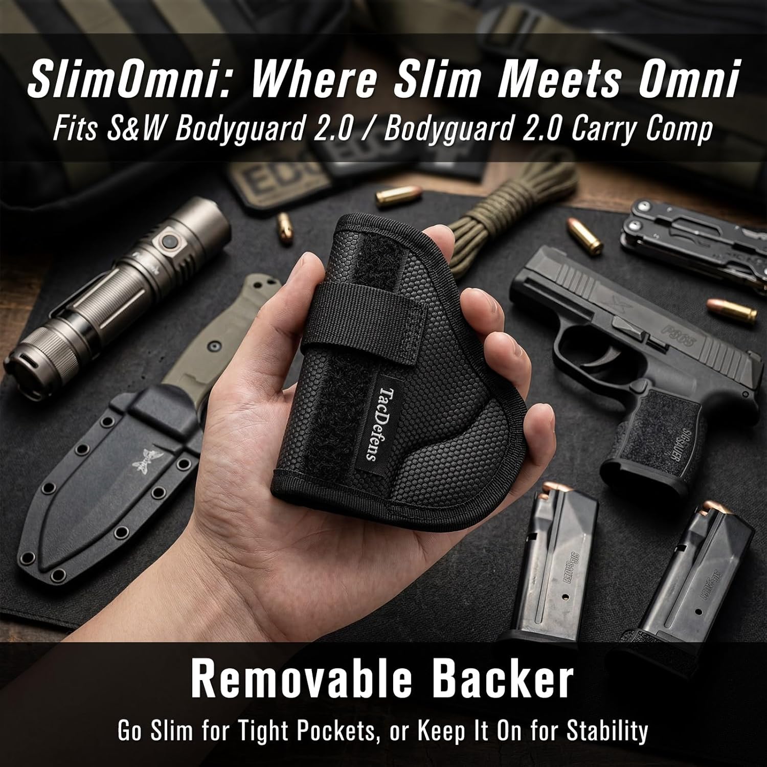 SlimOmni Bodyguard 2.0 Holster Pocket & IWB Combo (Pocket & IWB Holster for Bodyguard 2.0), Omni-Carry Ambidextrous, Omni-Adjustable Height & Cant, Removable Backer, Metal Clip Included